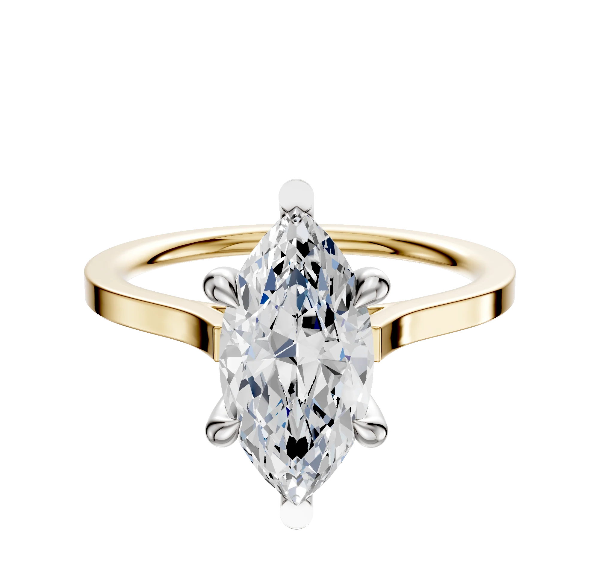 18K Two Tone 6 Prong Basket Cathedral Flat 1.5mm Engagement Ring