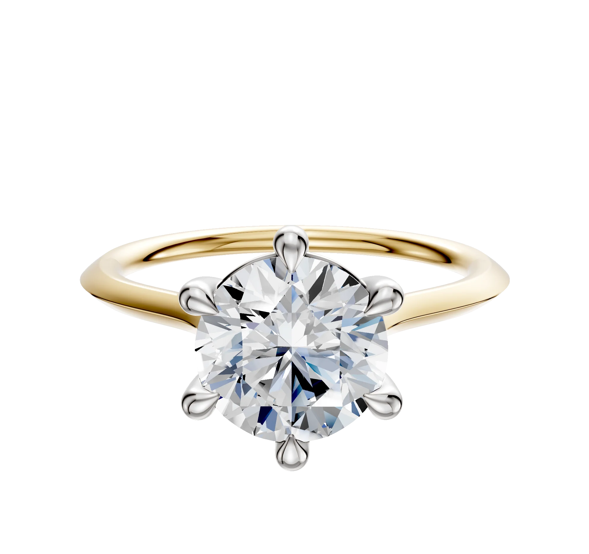 18K Two Tone 6 Prong Basket Cathedral Knife Edge 1.5mm Engagement Ring