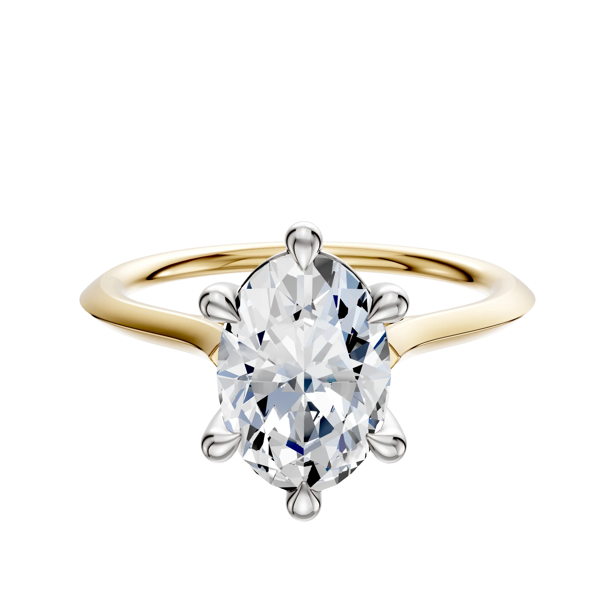 18K Two Tone 6 Prong Basket Cathedral Knife Edge 1.5mm Engagement Ring