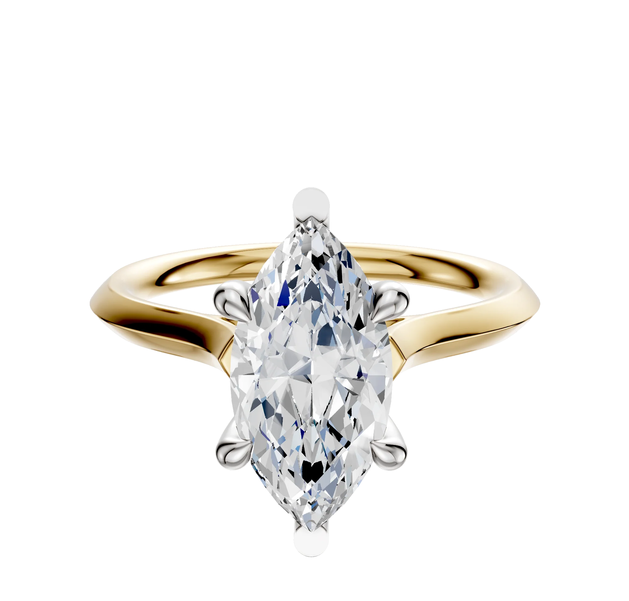 18K Two Tone 6 Prong Basket Cathedral Knife Edge 2.0mm Engagement Ring