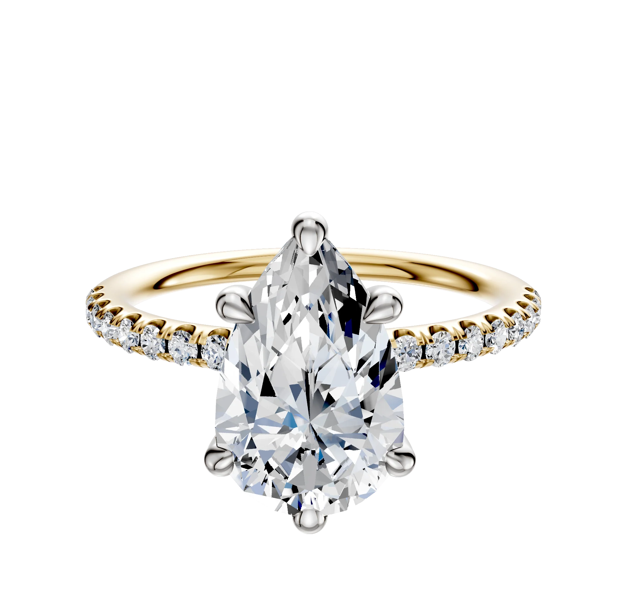 18K Two Tone 6 Prong Basket Classic Dome 1-Row-Pave 2.5mm Engagement Ring