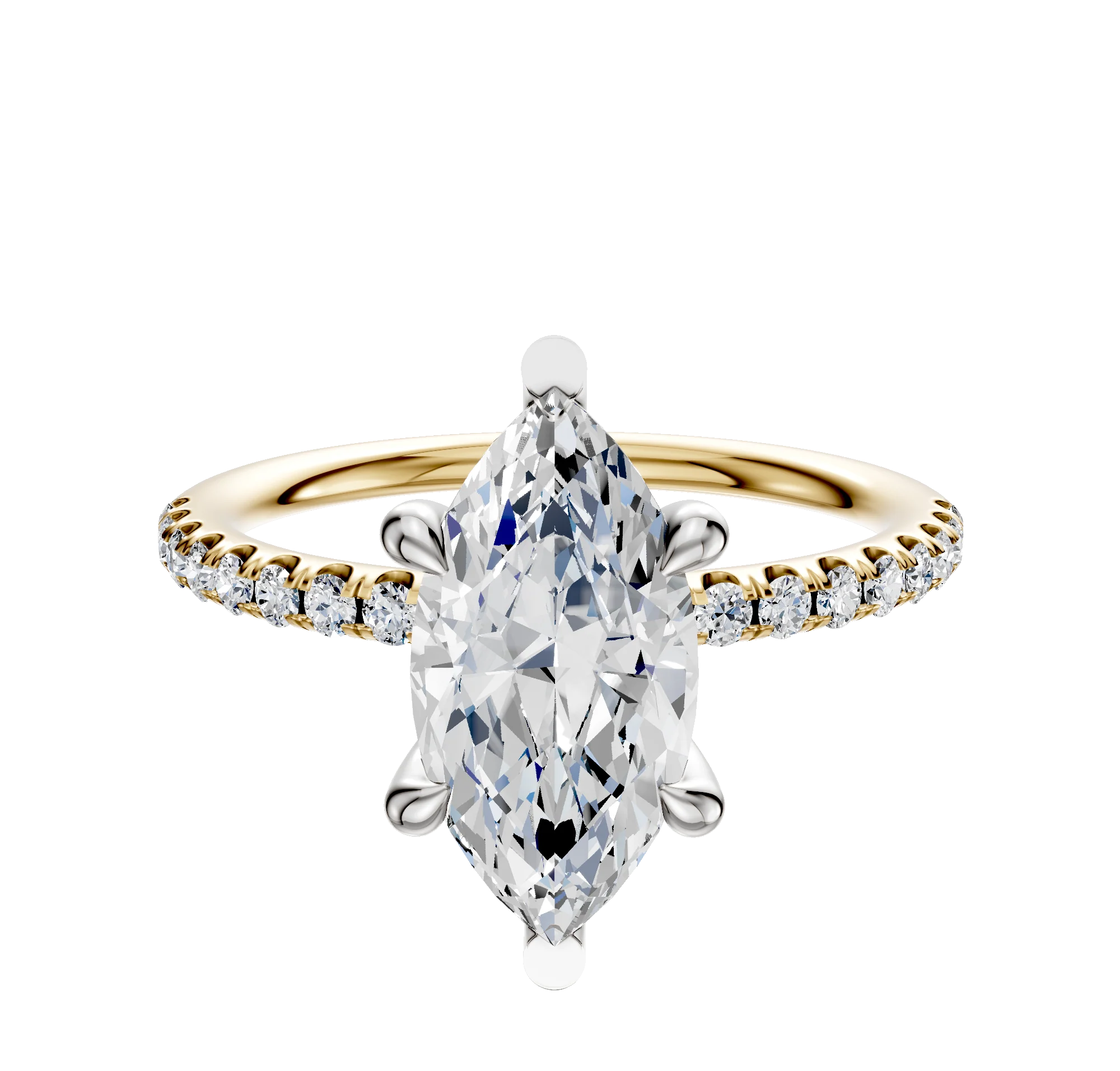 18K Two Tone 6 Prong Basket Classic Dome 1-Row-Pave 2.5mm Engagement Ring