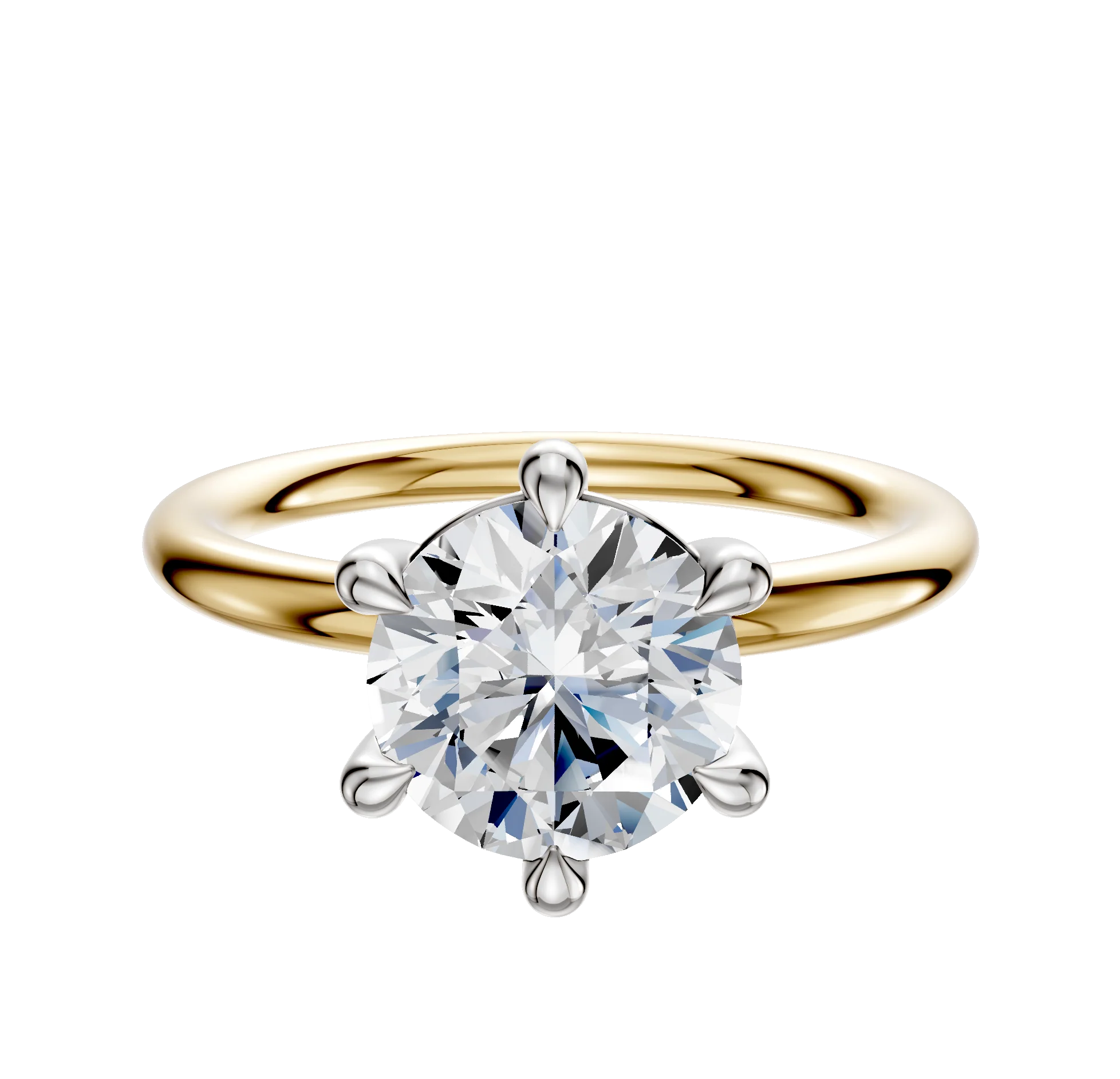 18K Two Tone 6 Prong Basket Classic Dome 2.0mm Engagement Ring