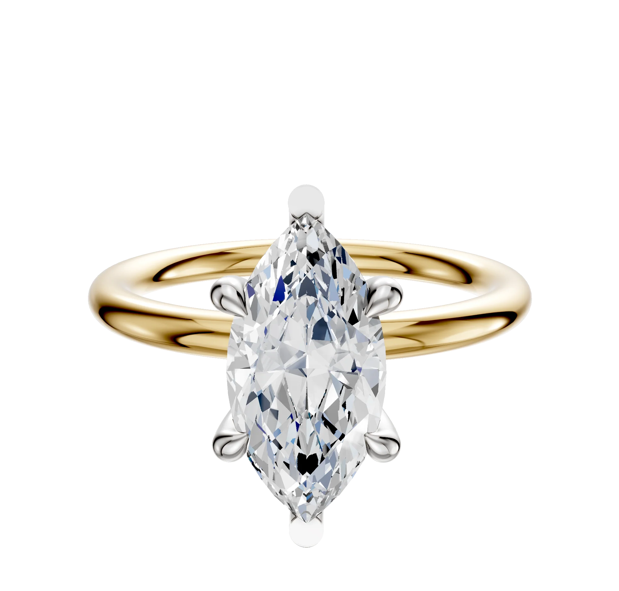 18K Two Tone 6 Prong Basket Classic Dome 2.0mm Engagement Ring