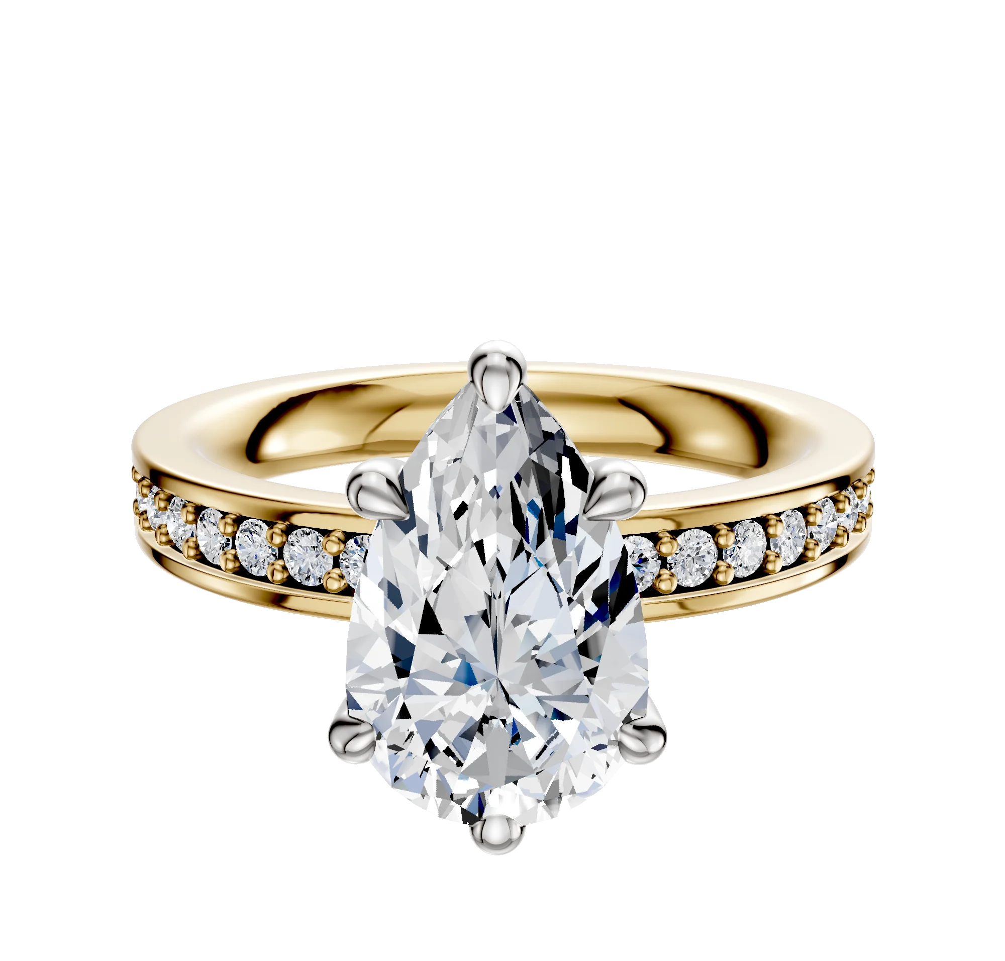 18K Two Tone 6 Prong Basket Classic Flat 1-Row-Pave 2.5mm Engagement Ring