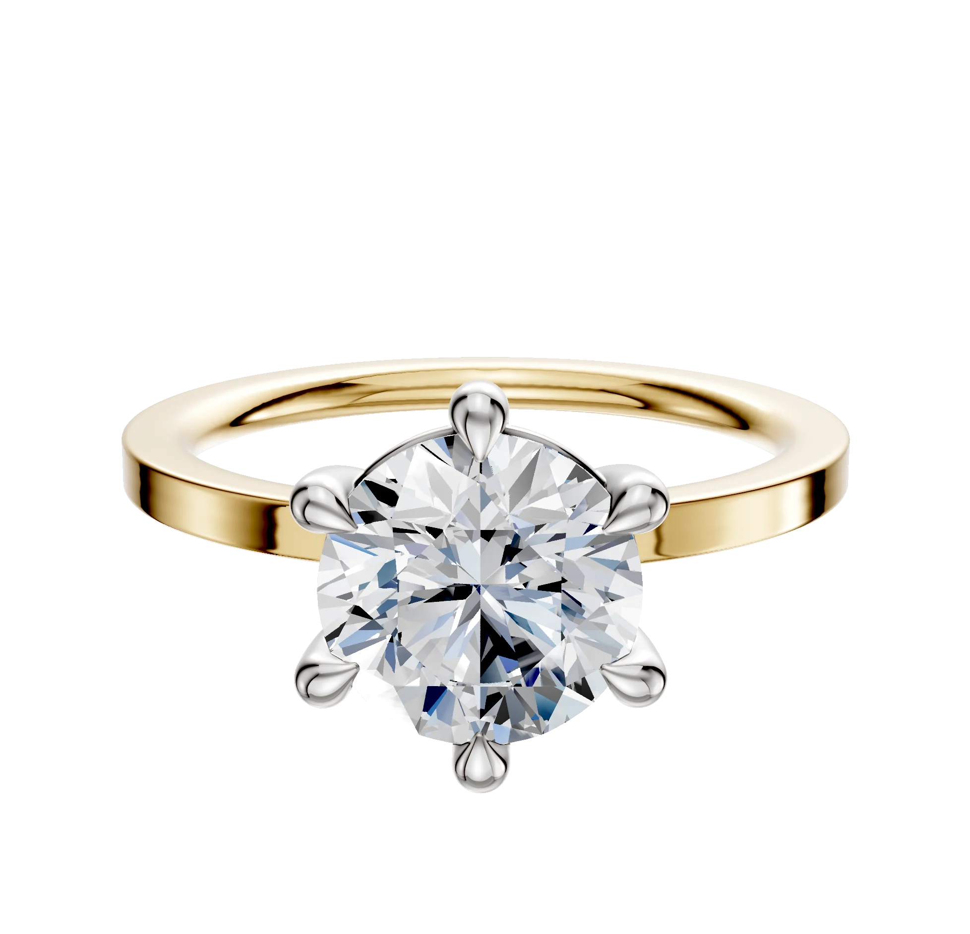 18K Two Tone 6 Prong Basket Classic Flat 1.5mm Engagement Ring