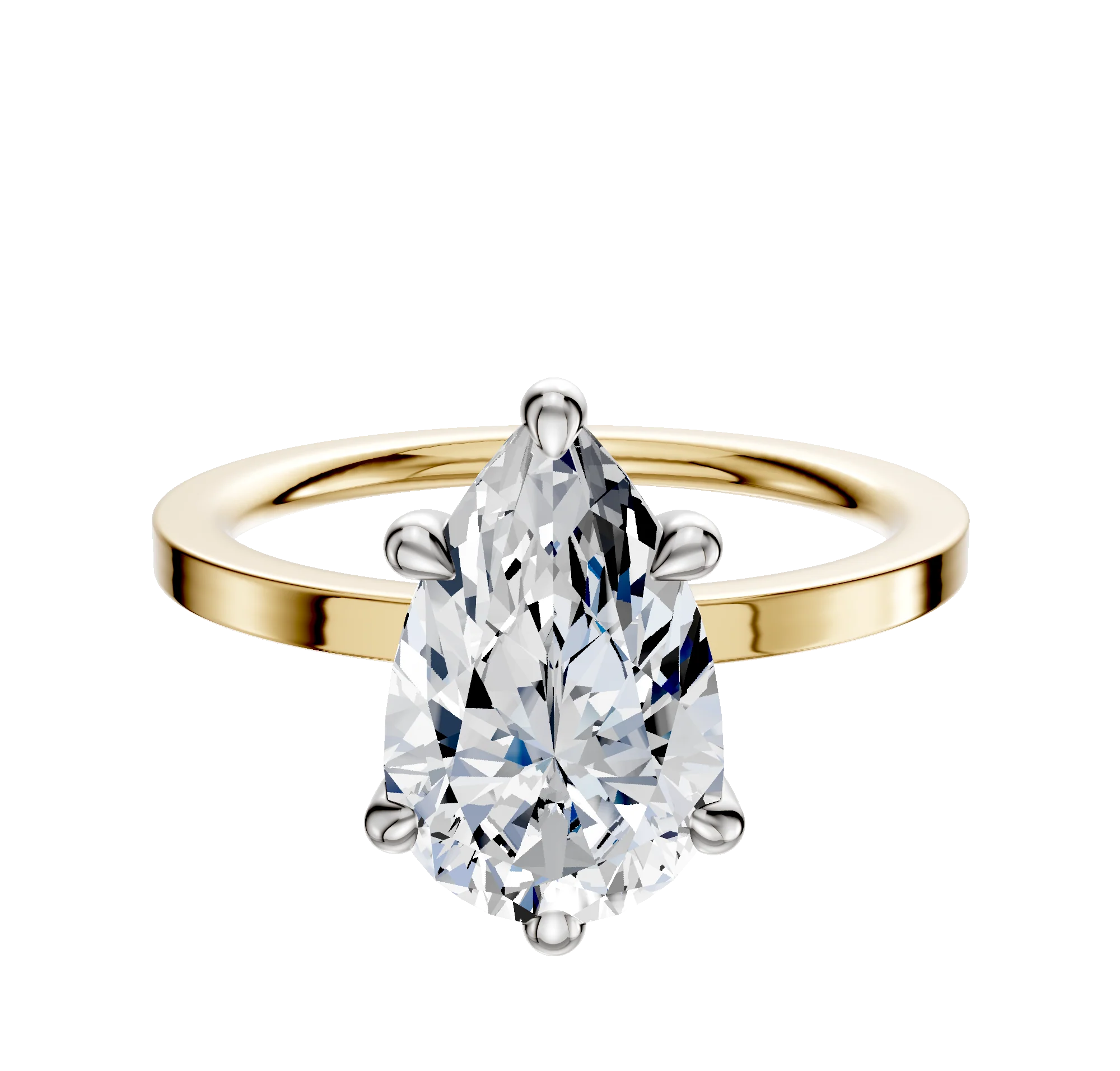 18K Two Tone 6 Prong Basket Classic Flat 1.5mm Engagement Ring