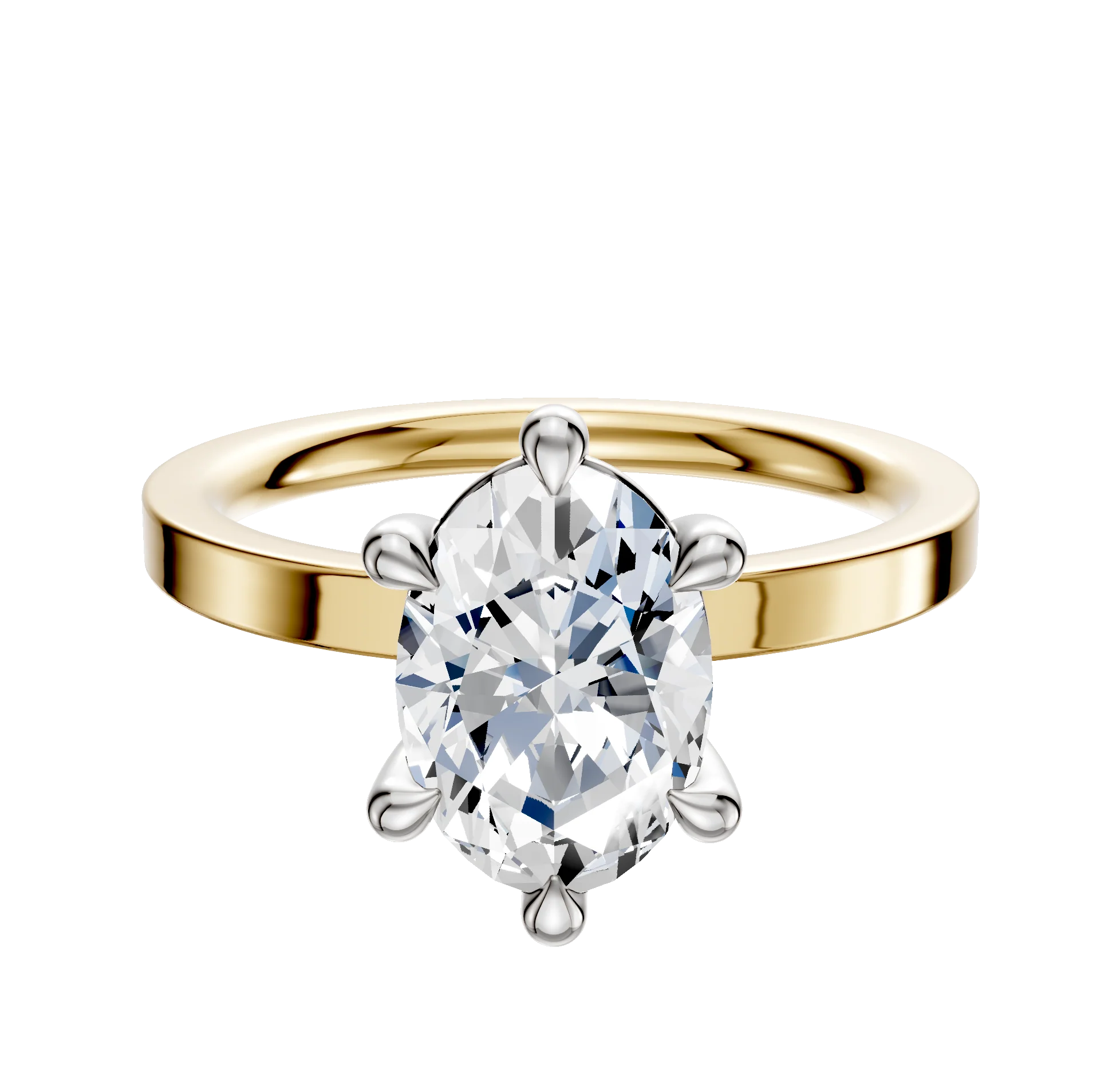 18K Two Tone 6 Prong Basket Classic Flat 2.0mm Engagement Ring
