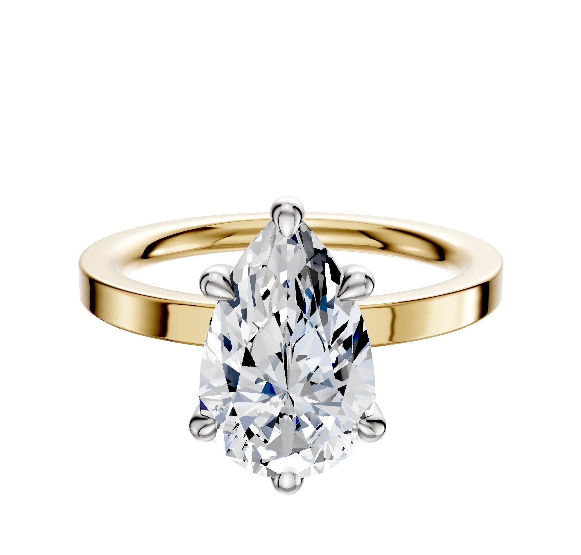 18K Two Tone 6 Prong Basket Classic Flat 2.0mm Engagement Ring