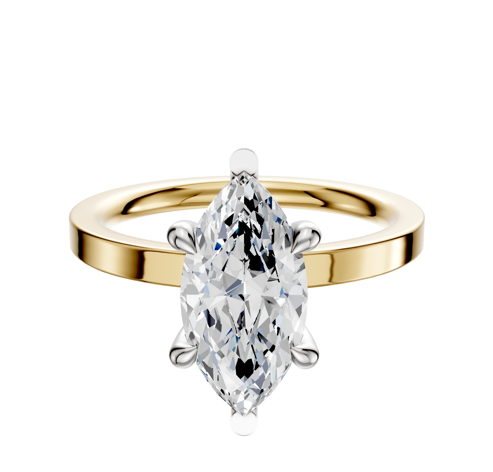 18K Two Tone 6 Prong Basket Classic Flat 2.0mm Engagement Ring