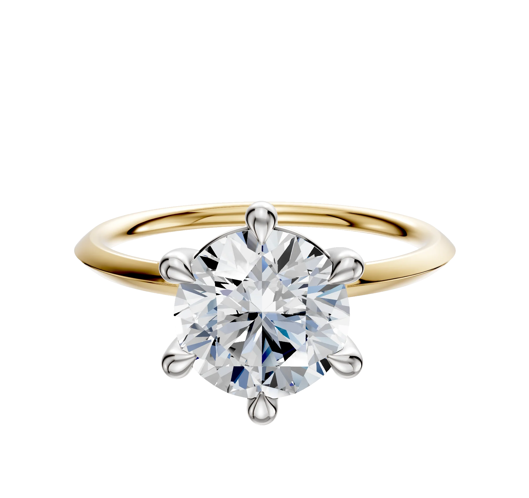 18K Two Tone 6 Prong Basket Classic Knife Edge 1.5mm Engagement Ring