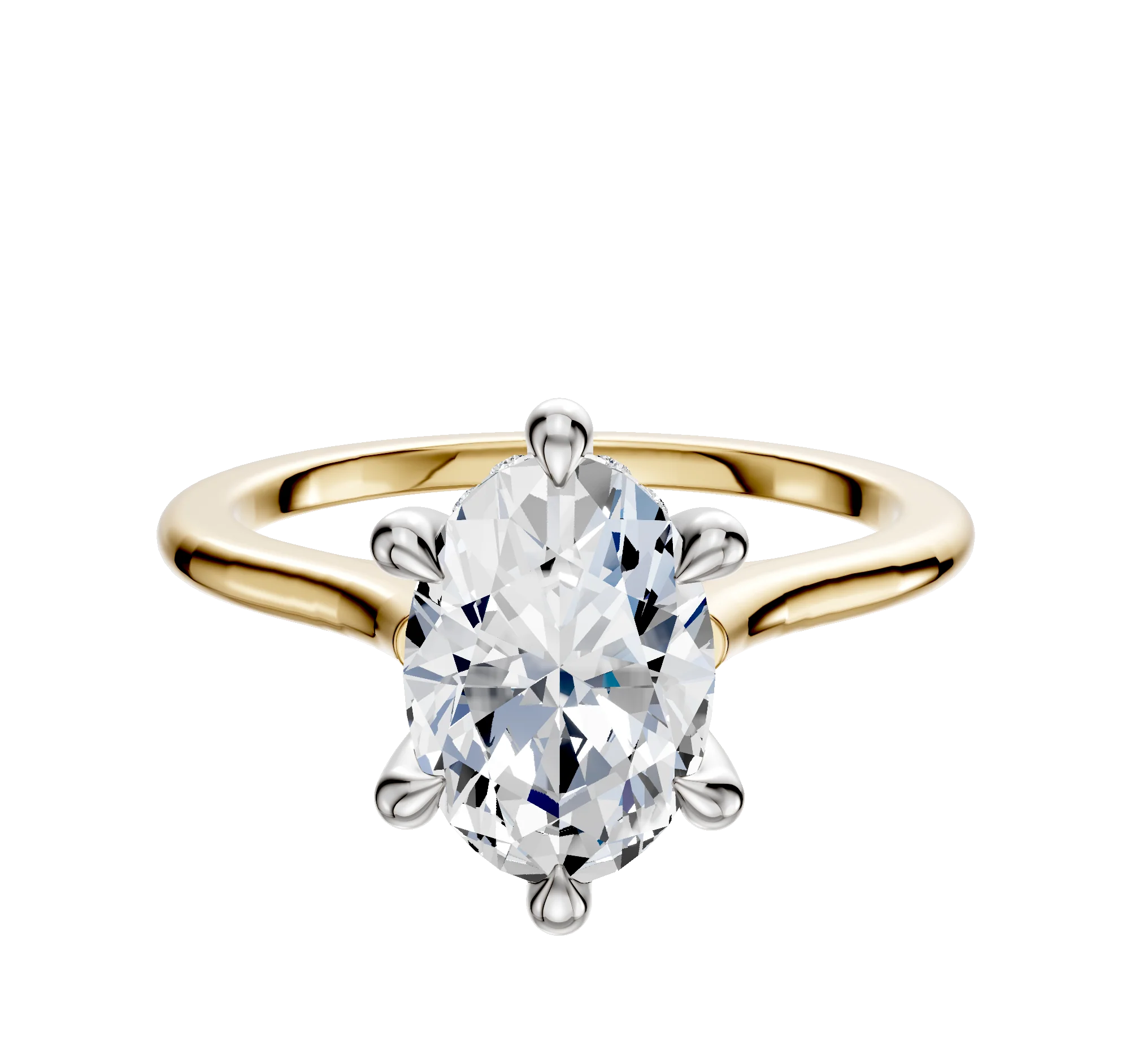 18K Two Tone 6 Prong Hidden Halo Cathedral Dome 1.5mm Engagement Ring