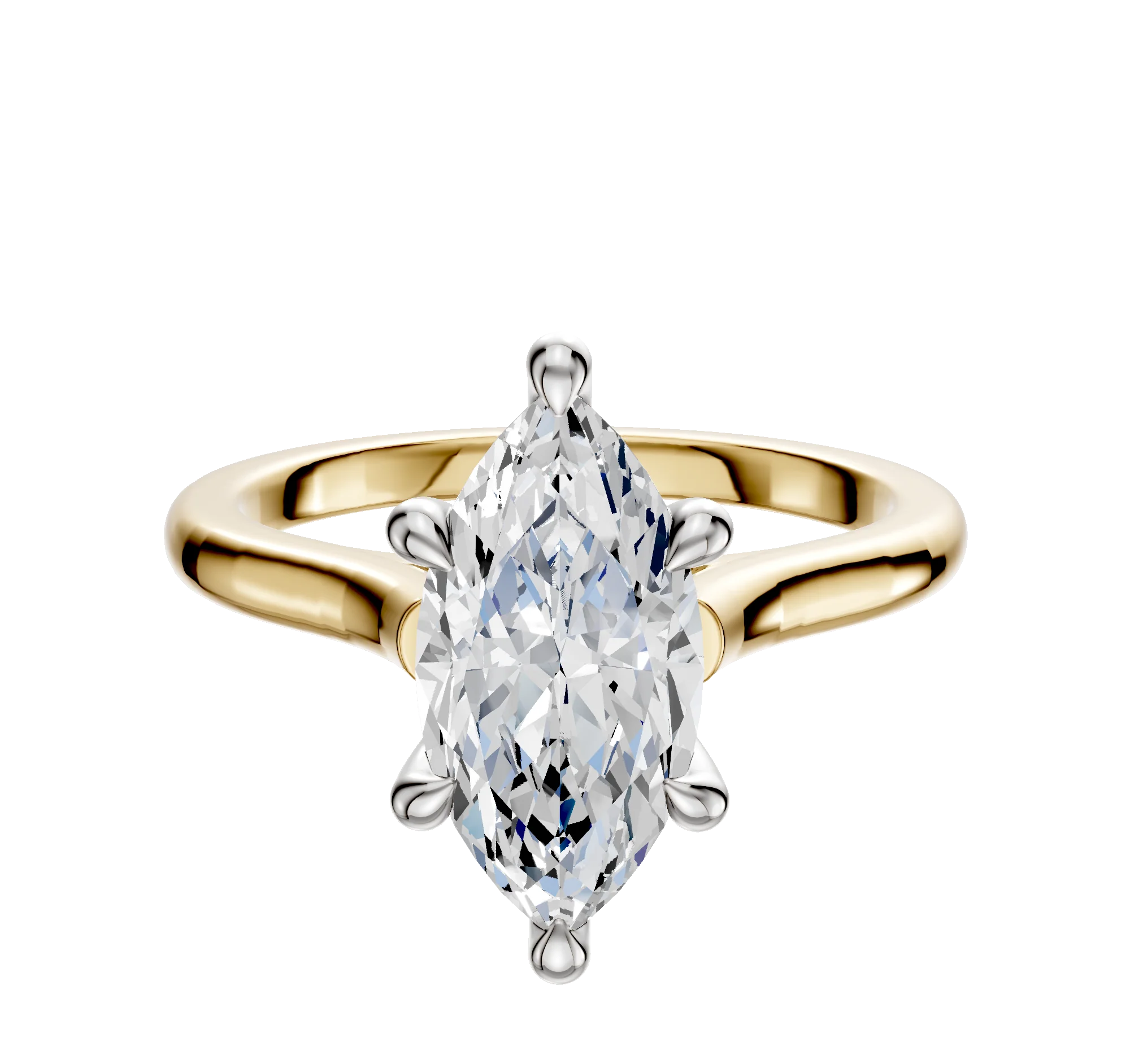18K Two Tone 6 Prong Hidden Halo Cathedral Dome 2.0mm Engagement Ring