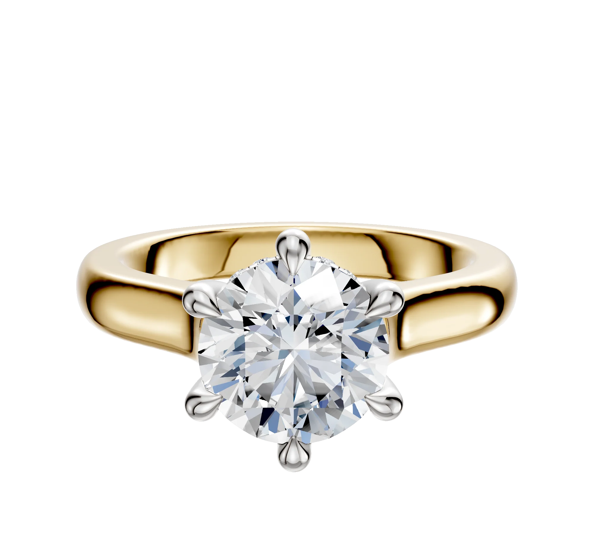 18K Two Tone 6 Prong Hidden Halo Cathedral Dome 3.0mm Engagement Ring