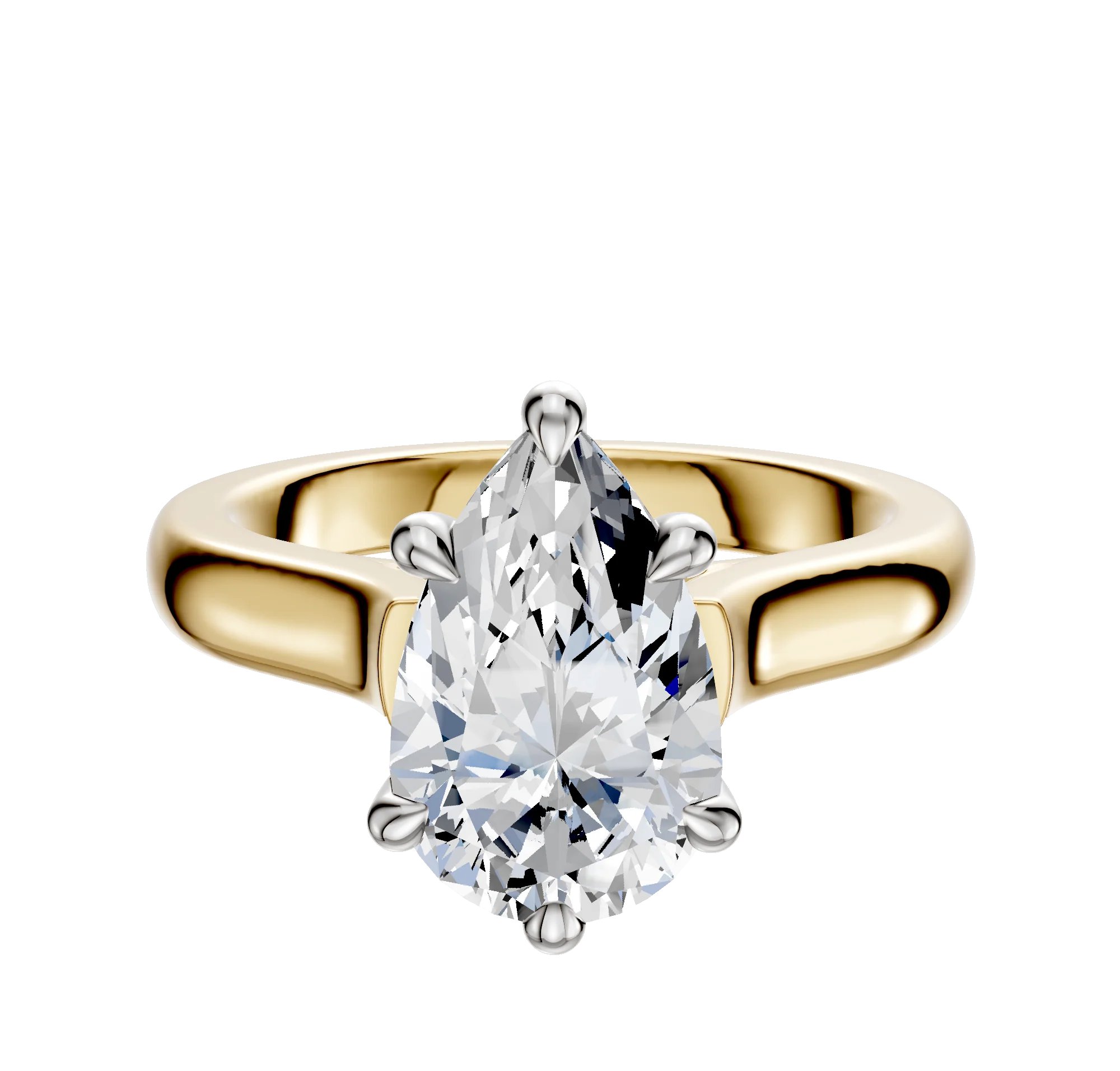 18K Two Tone 6 Prong Hidden Halo Cathedral Dome 3.0mm Engagement Ring