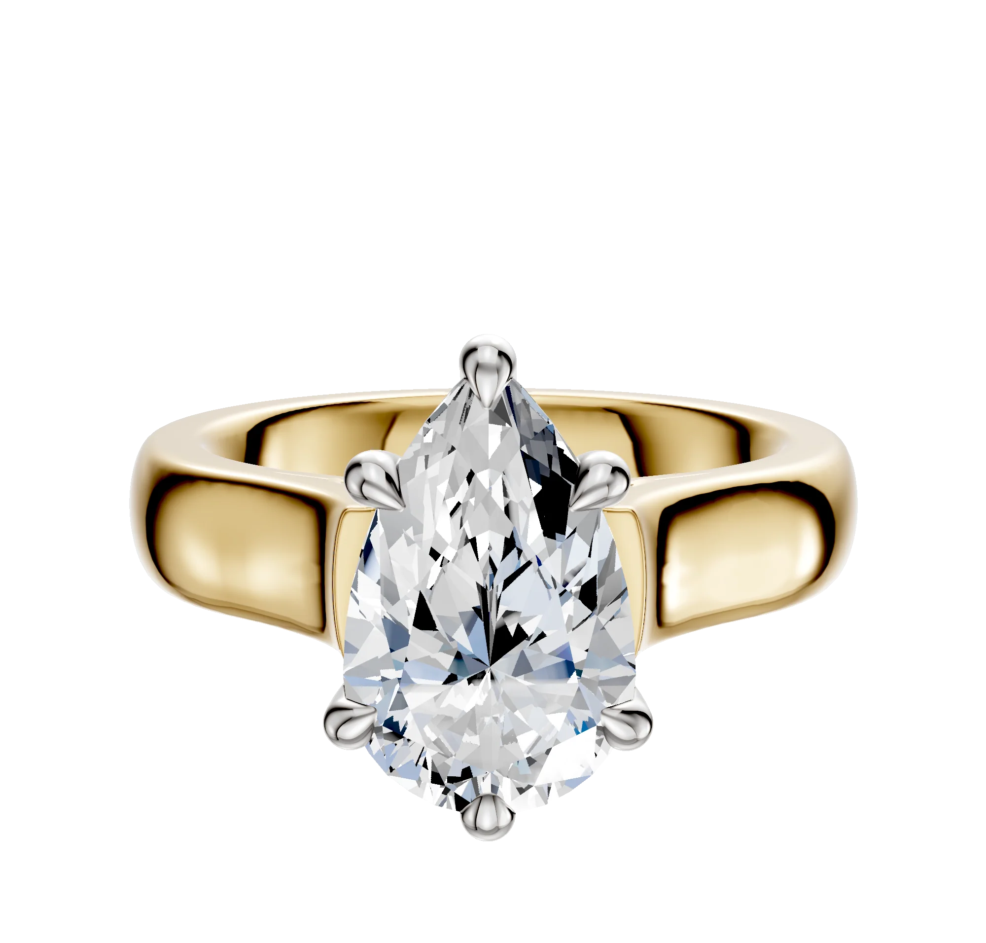 18K Two Tone 6 Prong Hidden Halo Cathedral Dome 4.0mm Engagement Ring
