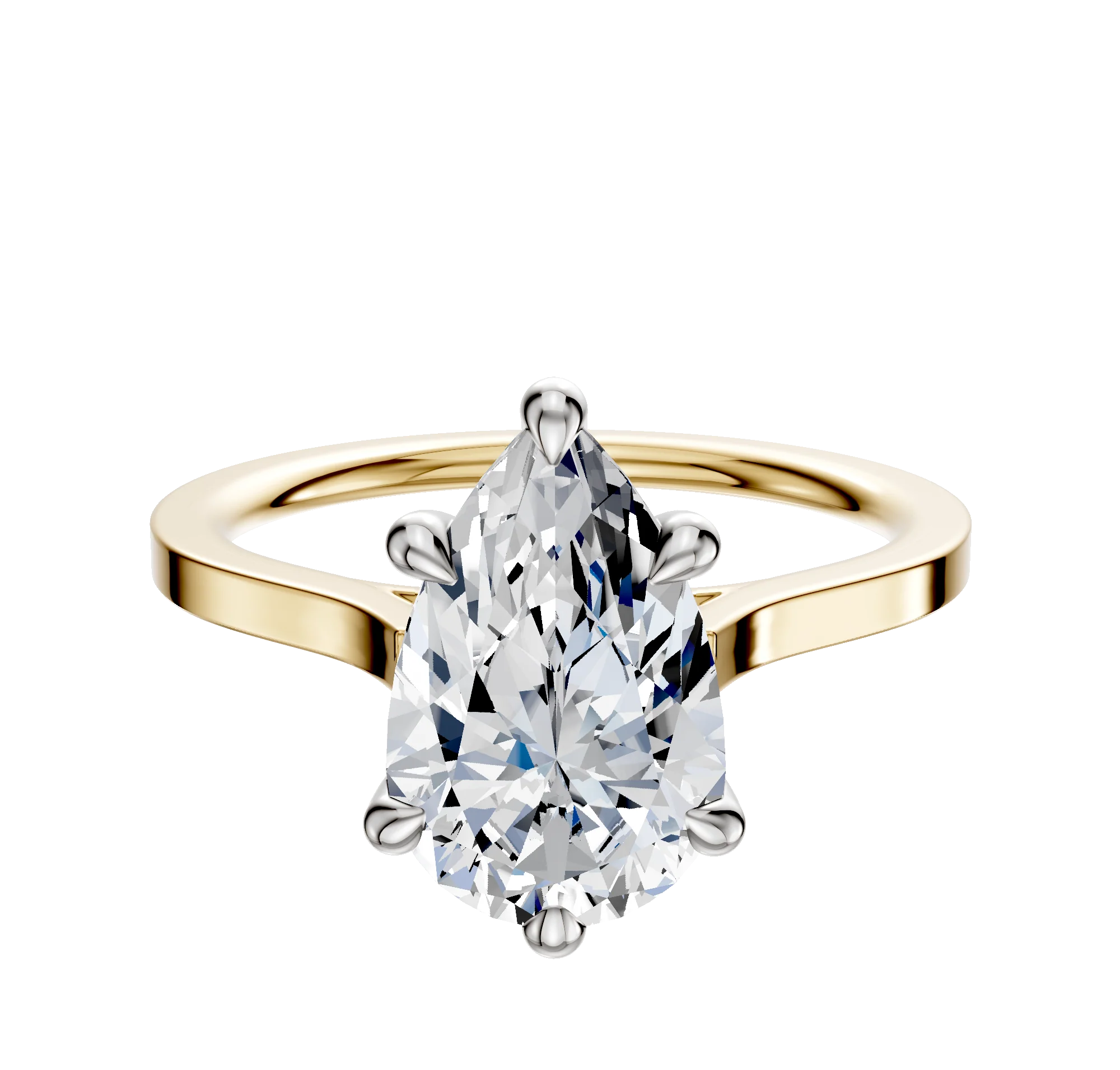 18K Two Tone 6 Prong Hidden Halo Cathedral Flat 1.5mm Engagement Ring