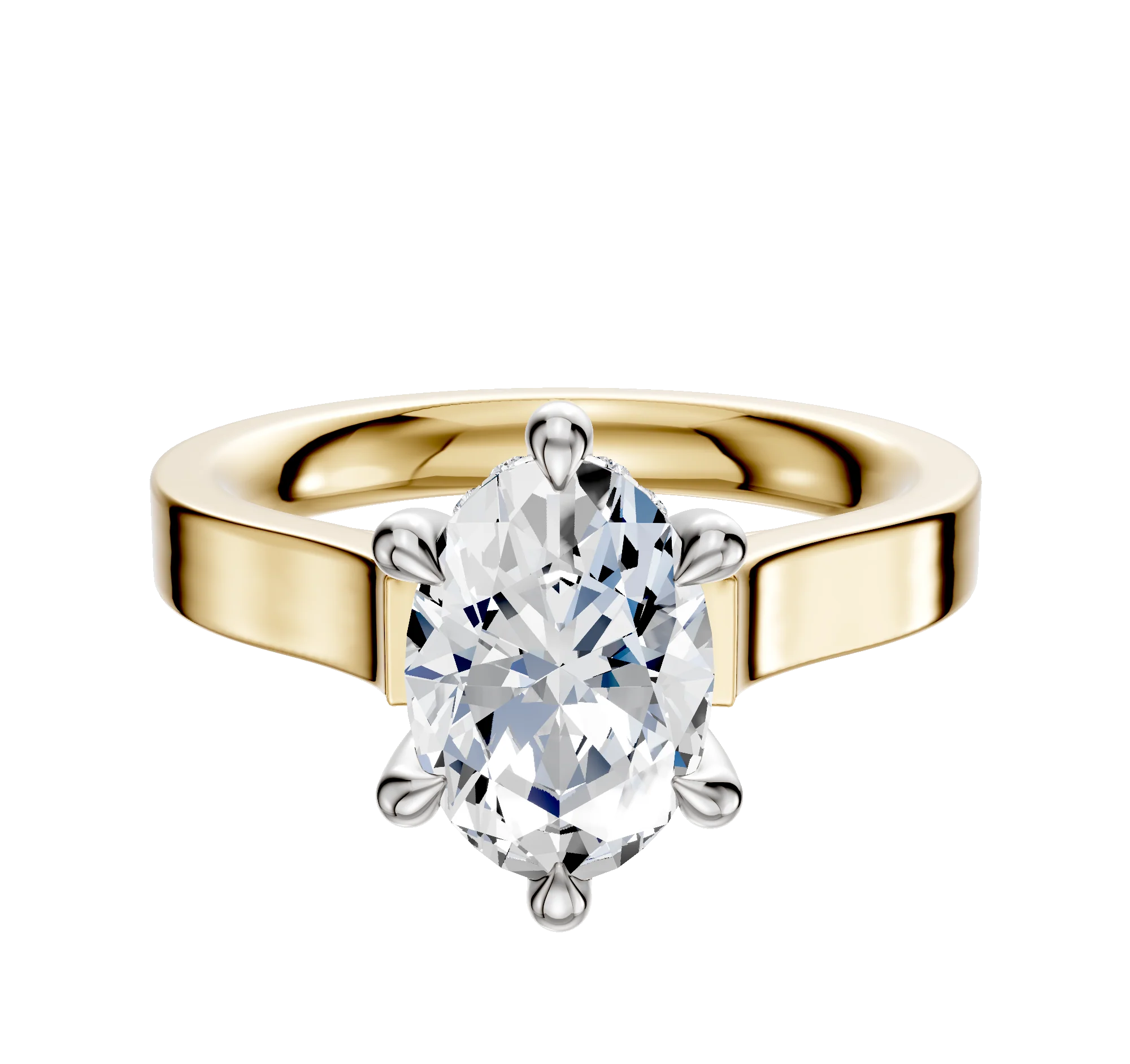18K Two Tone 6 Prong Hidden Halo Cathedral Flat 3.0mm Engagement Ring