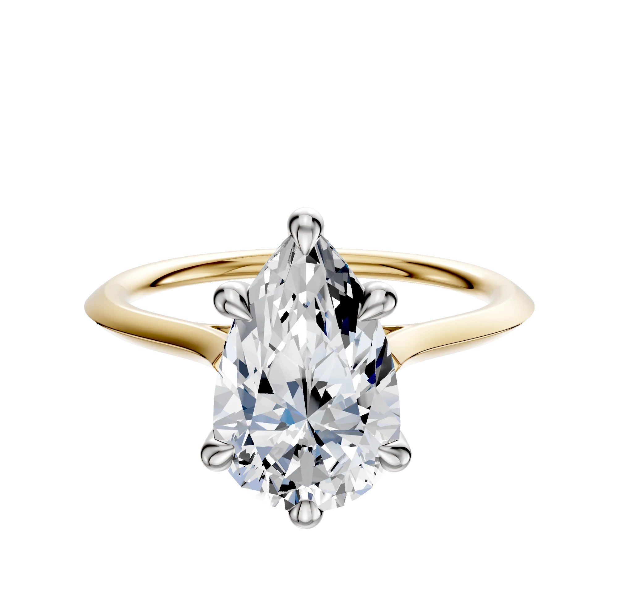 18K Two Tone 6 Prong Hidden Halo Cathedral Knife Edge 1.5mm Engagement Ring
