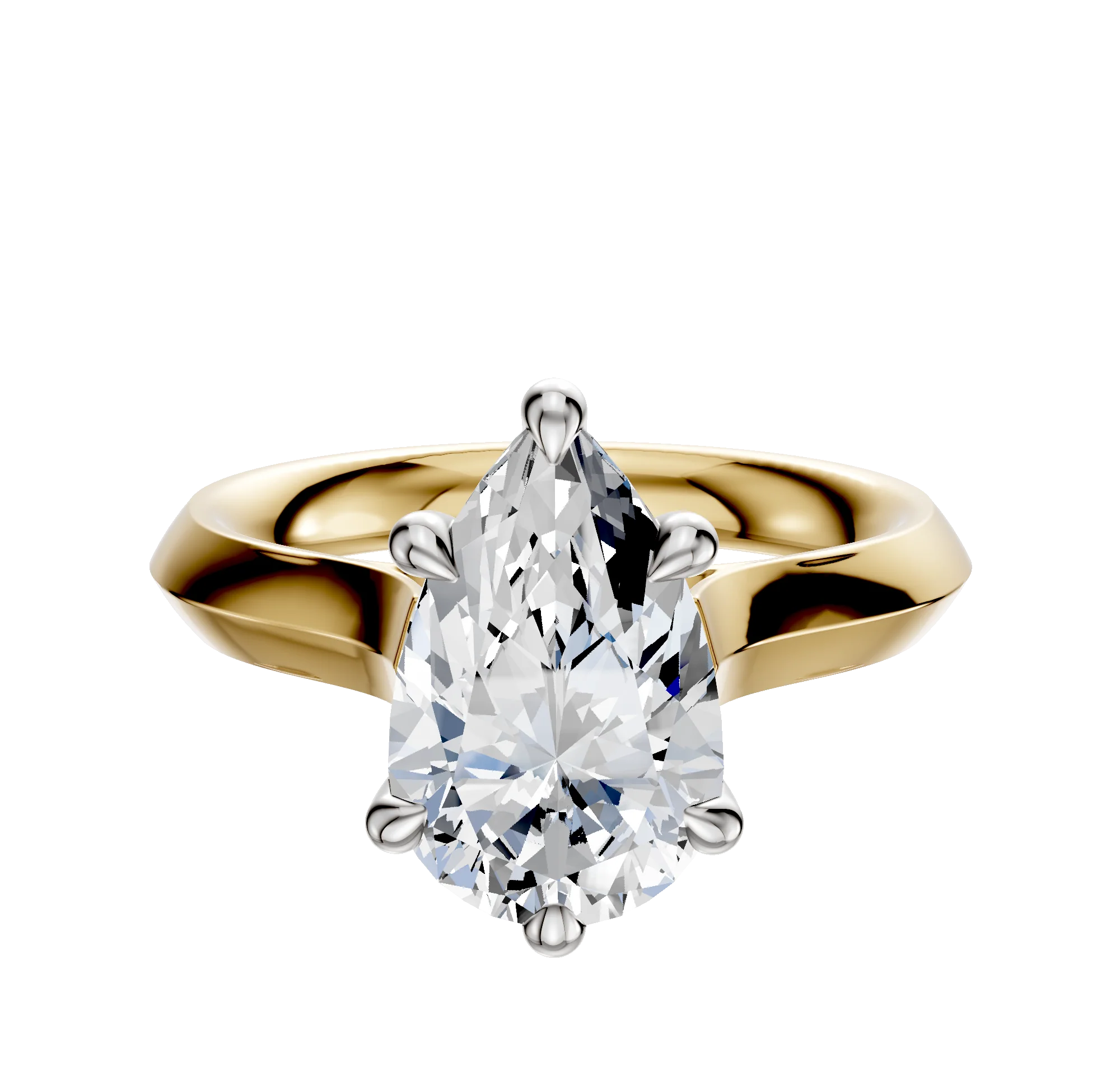 18K Two Tone 6 Prong Hidden Halo Cathedral Knife Edge 3.0mm Engagement Ring