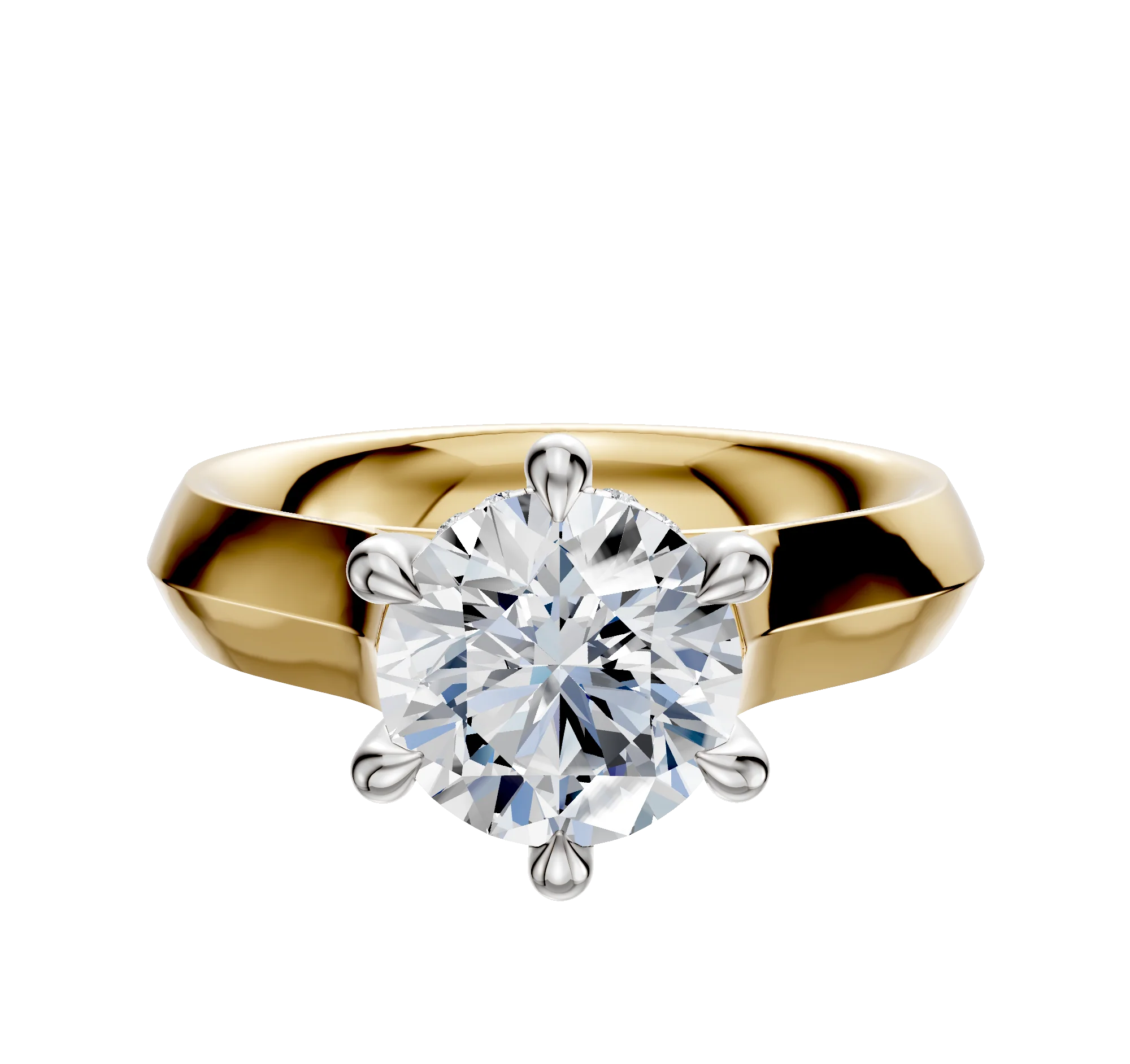 18K Two Tone 6 Prong Hidden Halo Cathedral Knife Edge 4.0mm Engagement Ring