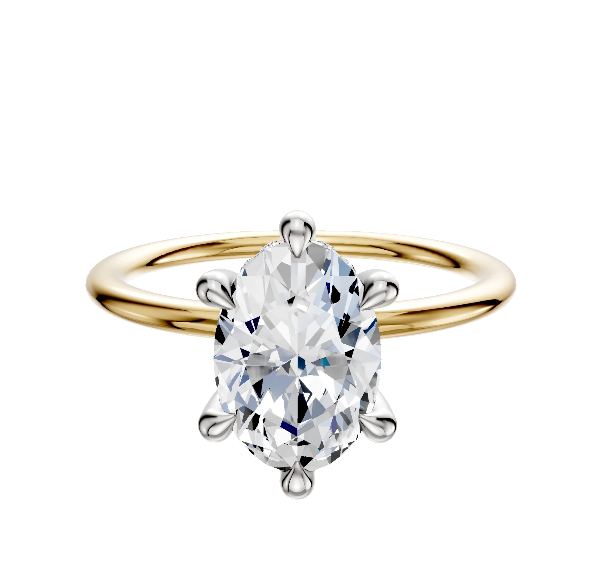 18K Two Tone 6 Prong Hidden Halo Classic Dome 1.5mm Engagement Ring
