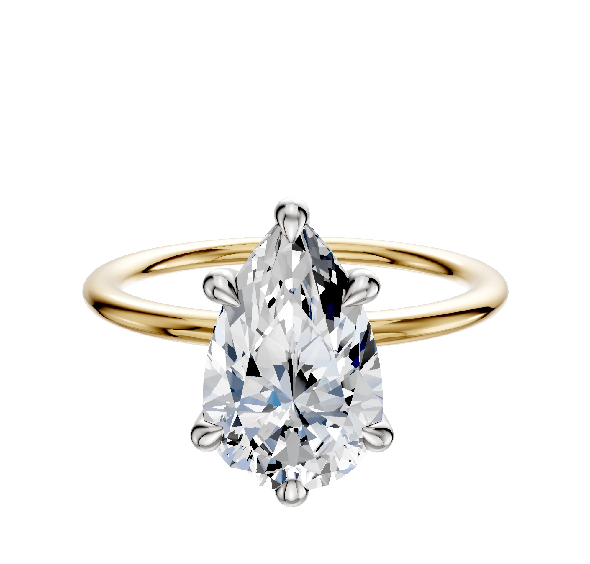 18K Two Tone 6 Prong Hidden Halo Classic Dome 1.5mm Engagement Ring