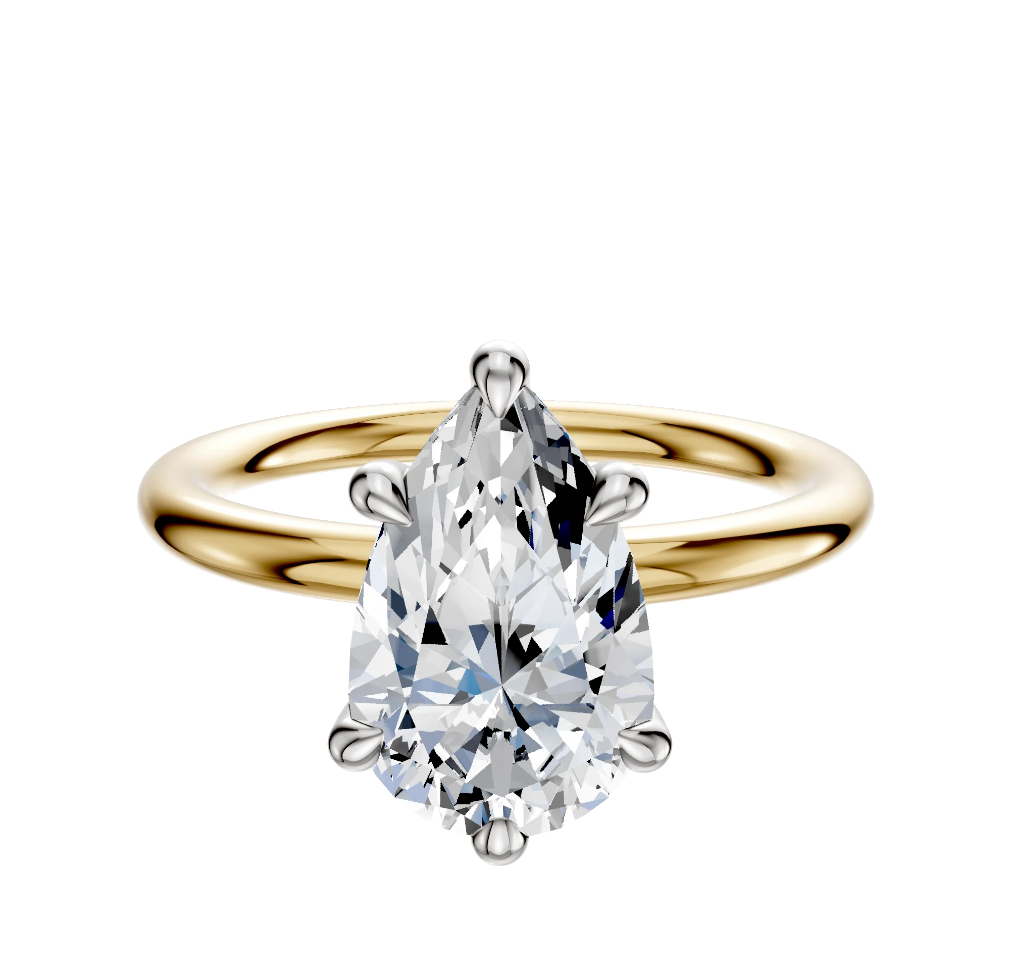 18K Two Tone 6 Prong Hidden Halo Classic Dome 2.0mm Engagement Ring