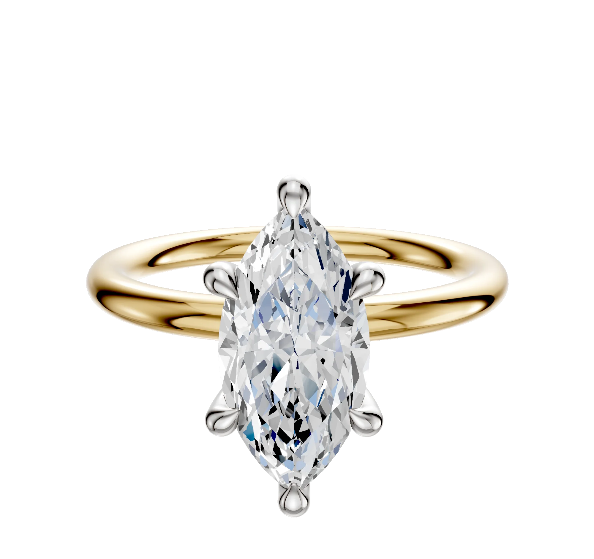 18K Two Tone 6 Prong Hidden Halo Classic Dome 2.0mm Engagement Ring