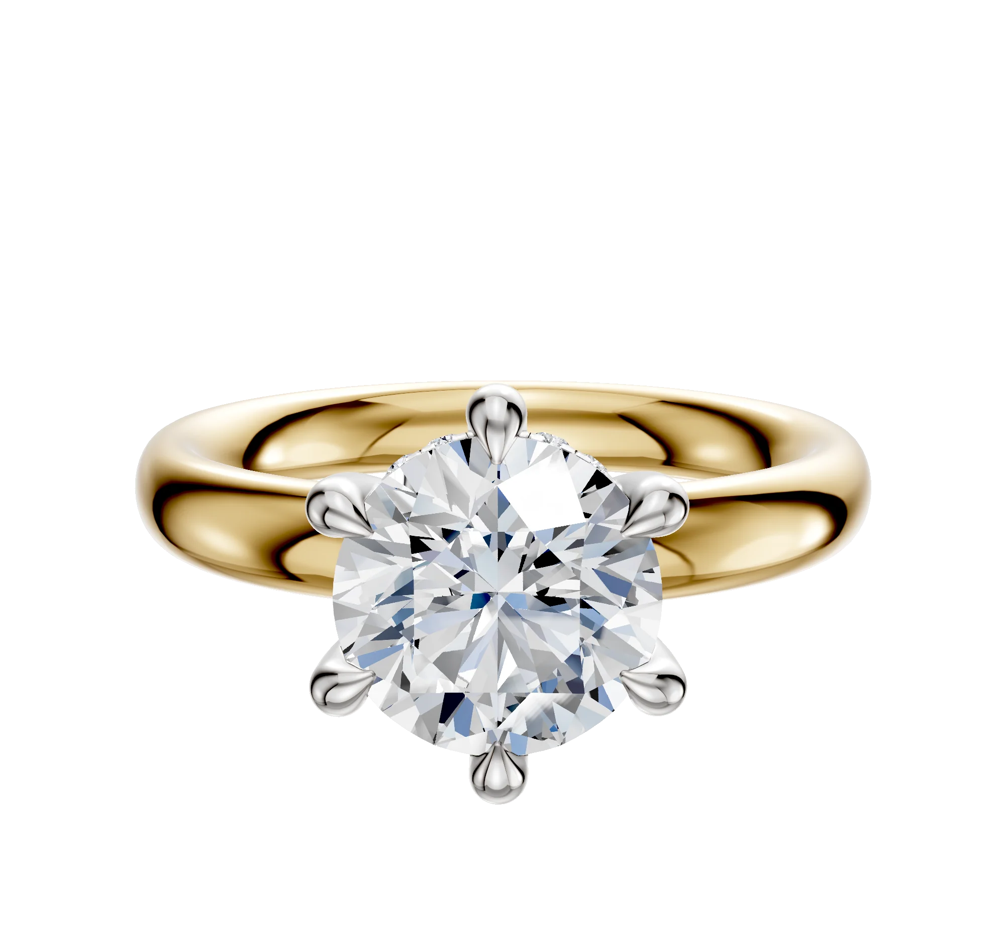 18K Two Tone 6 Prong Hidden Halo Classic Dome 3.0mm Engagement Ring