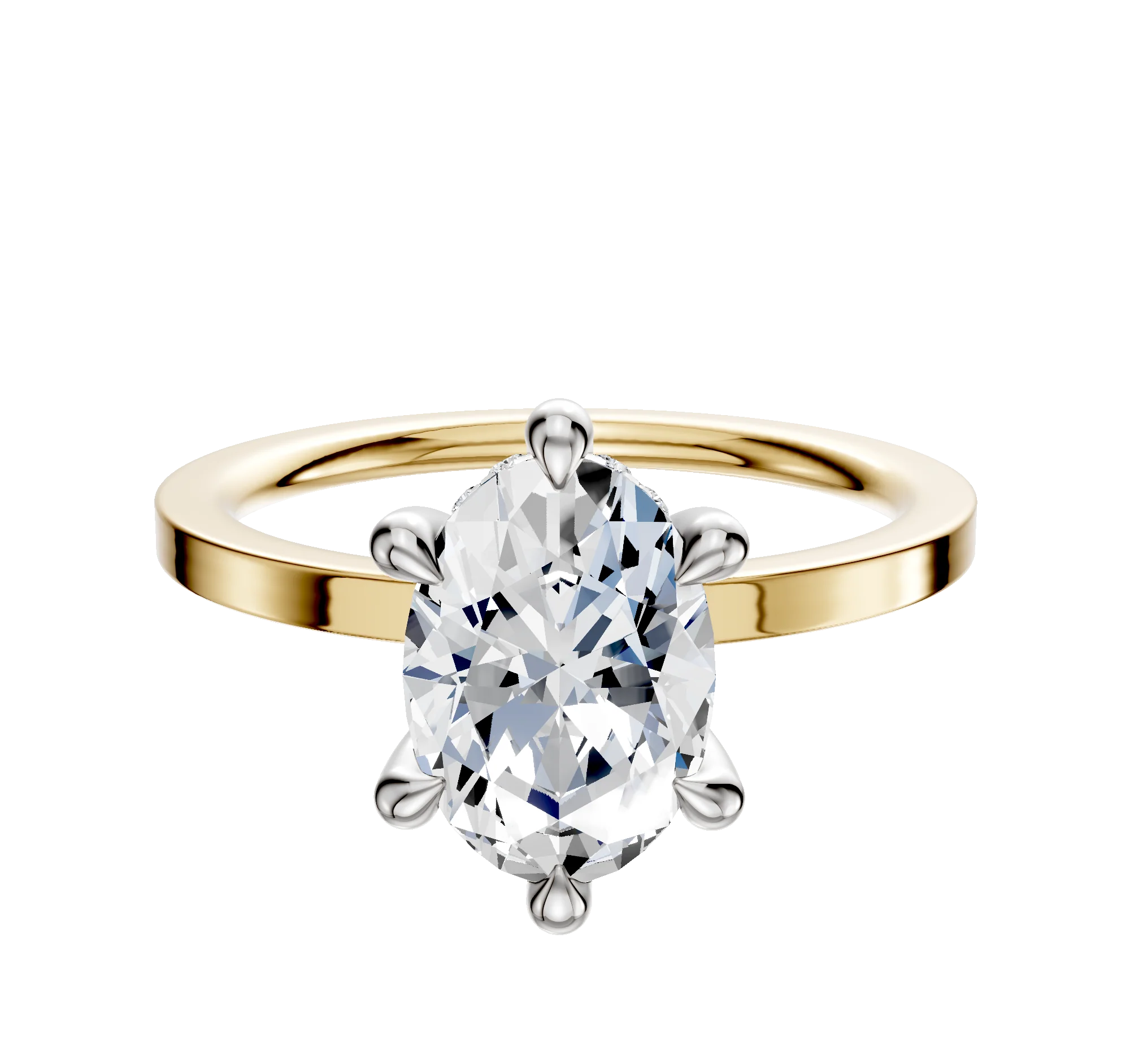 18K Two Tone 6 Prong Hidden Halo Classic Flat 1.5mm Engagement Ring