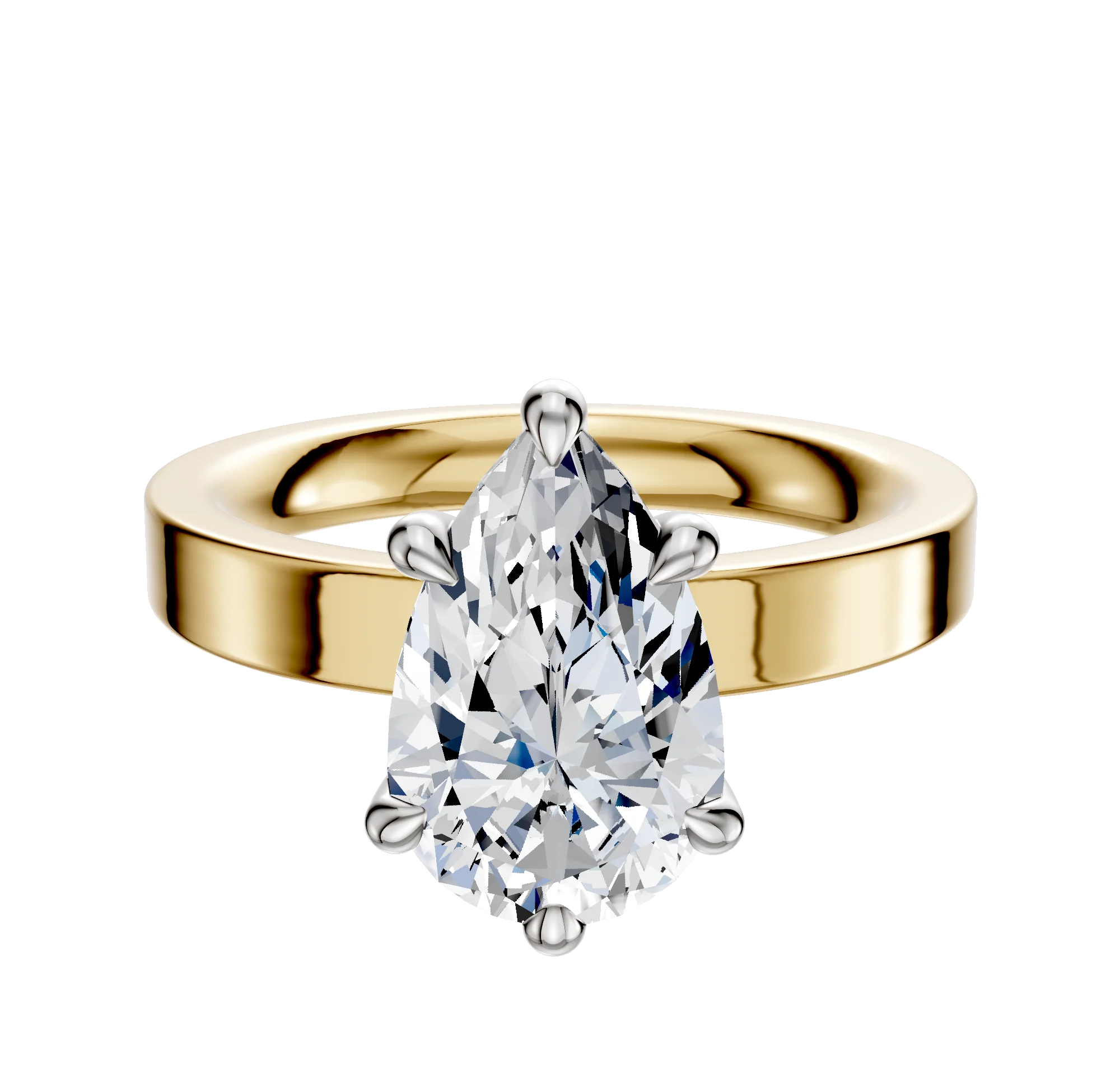 18K Two Tone 6 Prong Hidden Halo Classic Flat 3.0mm Engagement Ring