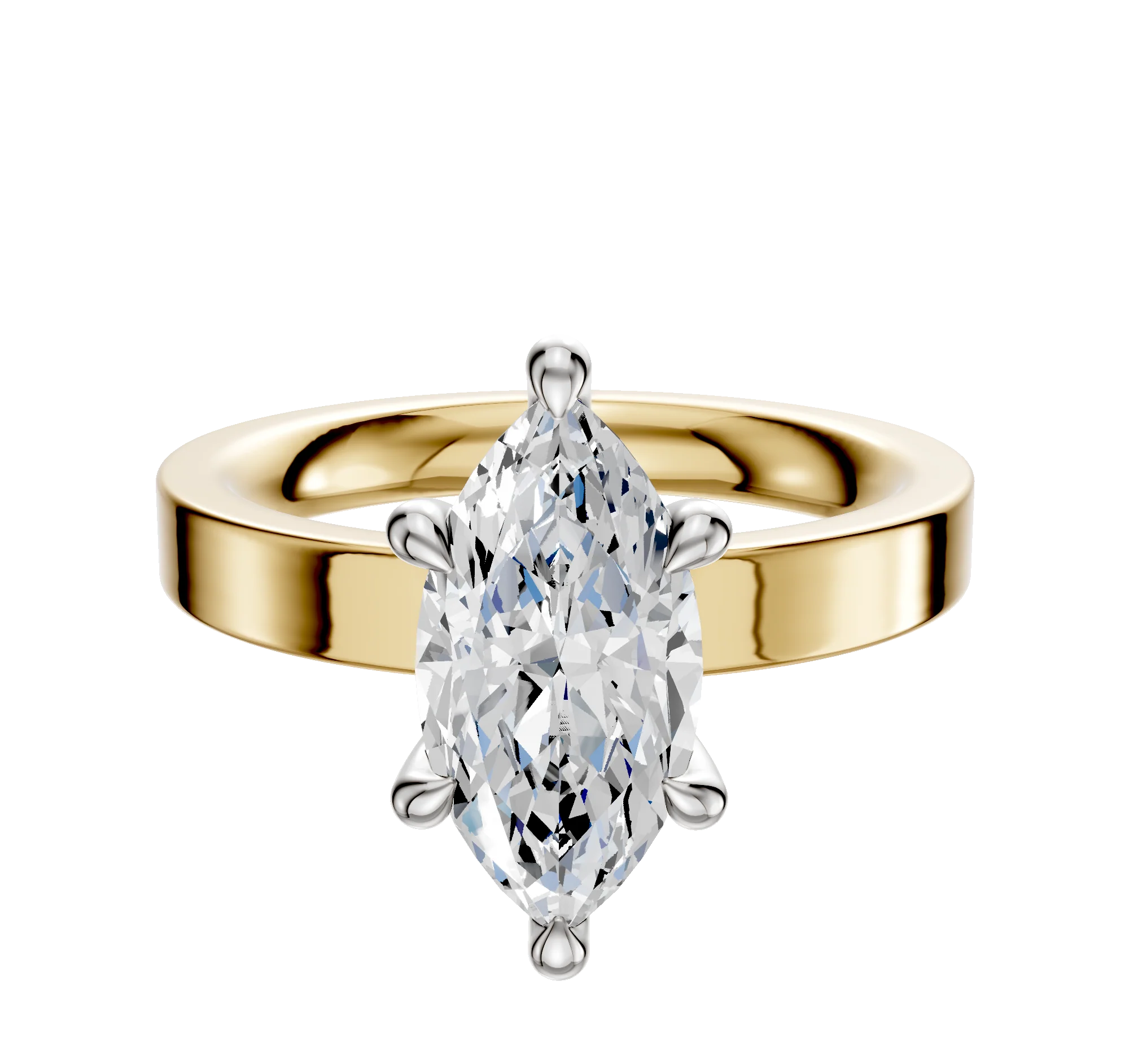 18K Two Tone 6 Prong Hidden Halo Classic Flat 3.0mm Engagement Ring