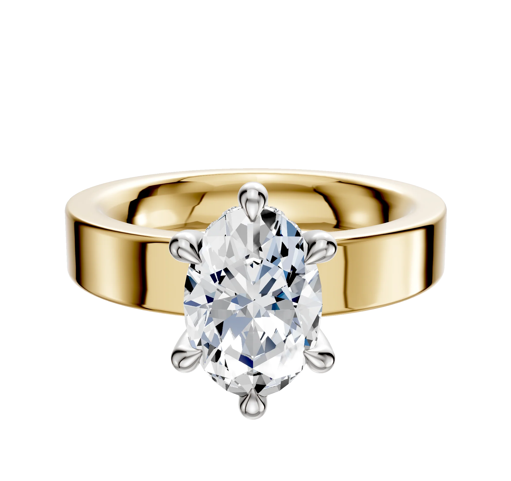 18K Two Tone 6 Prong Hidden Halo Classic Flat 4.0mm Engagement Ring