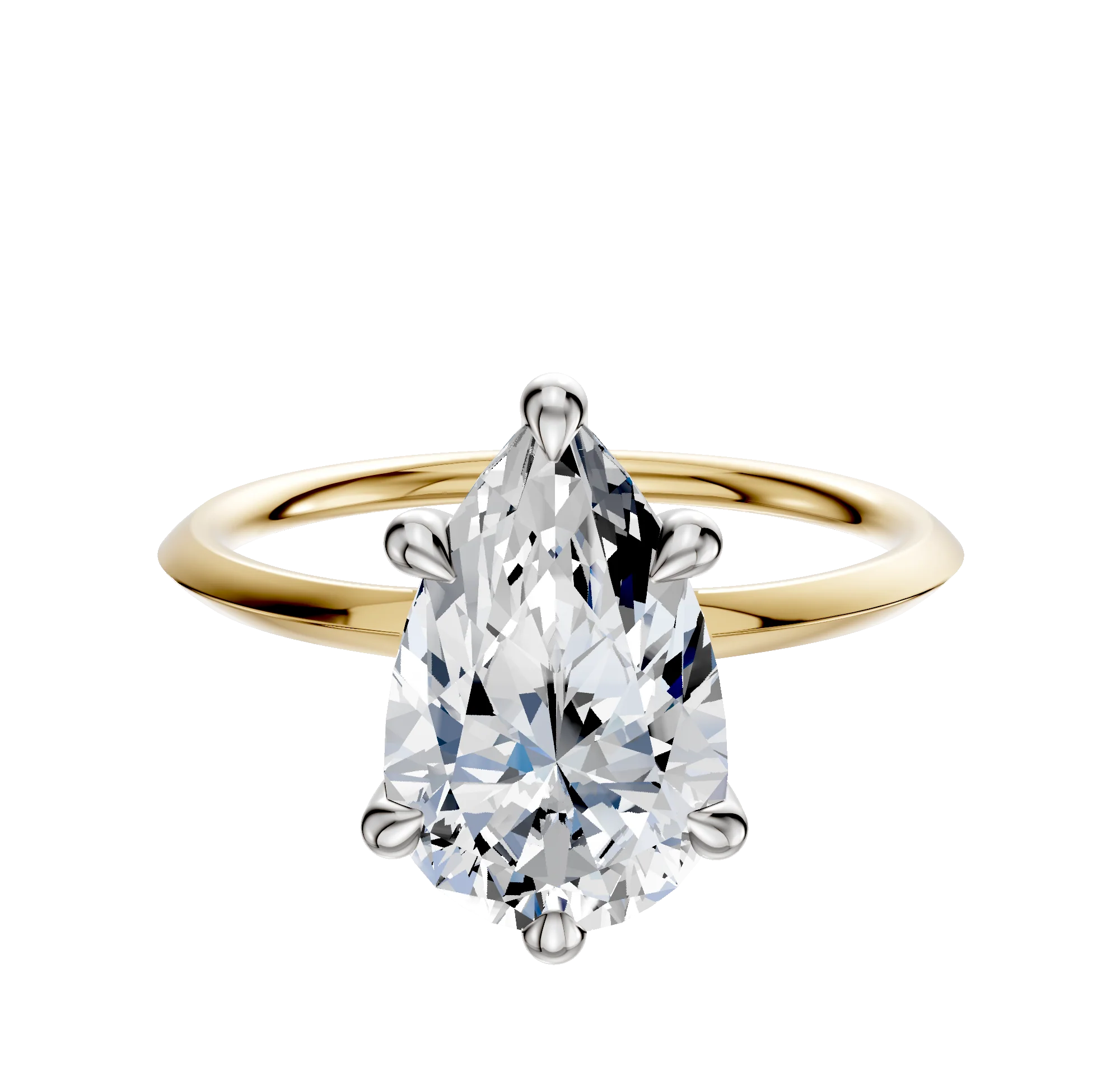 18K Two Tone 6 Prong Hidden Halo Classic Knife Edge 1.5mm Engagement Ring