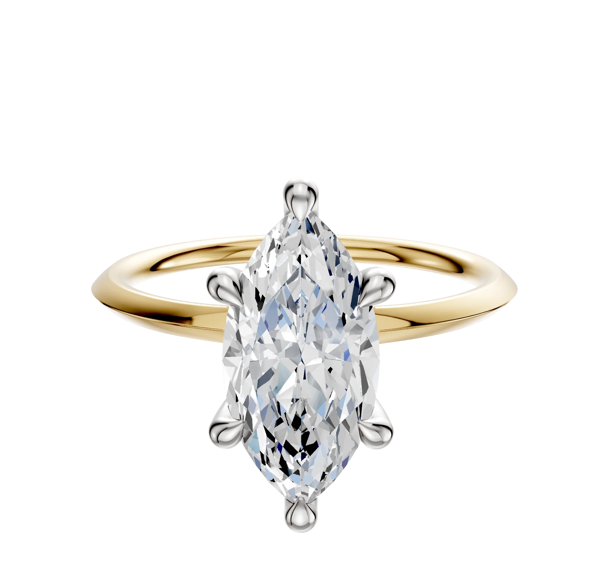 18K Two Tone 6 Prong Hidden Halo Classic Knife Edge 1.5mm Engagement Ring