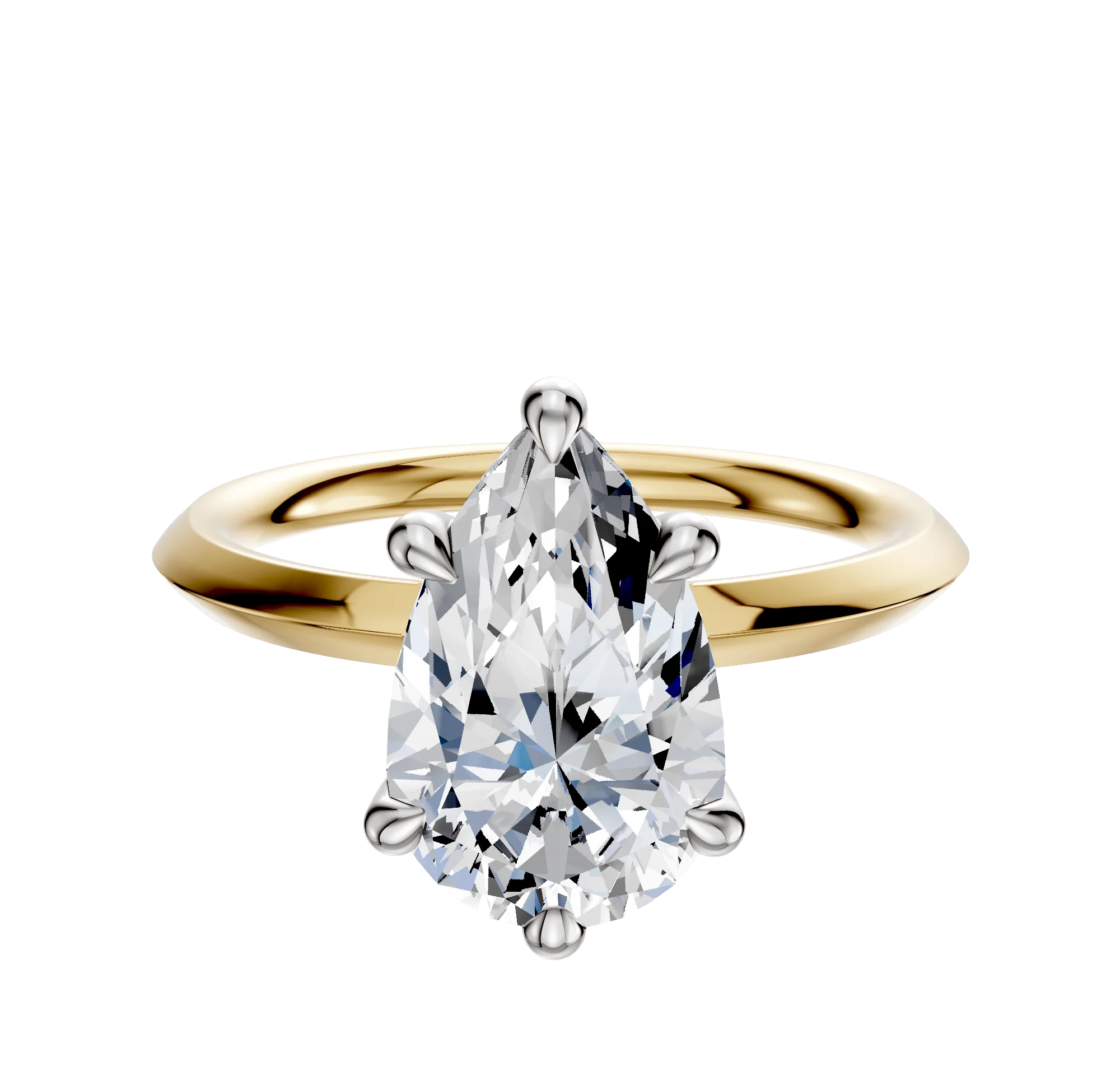 18K Two Tone 6 Prong Hidden Halo Classic Knife Edge 2.0mm Engagement Ring