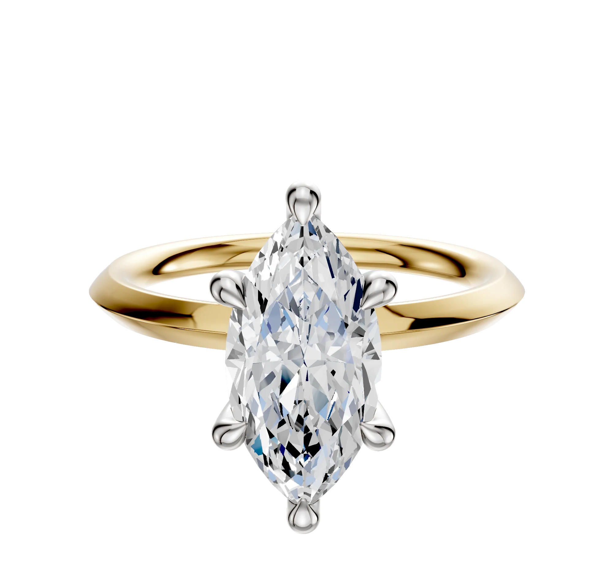 18K Two Tone 6 Prong Hidden Halo Classic Knife Edge 2.0mm Engagement Ring