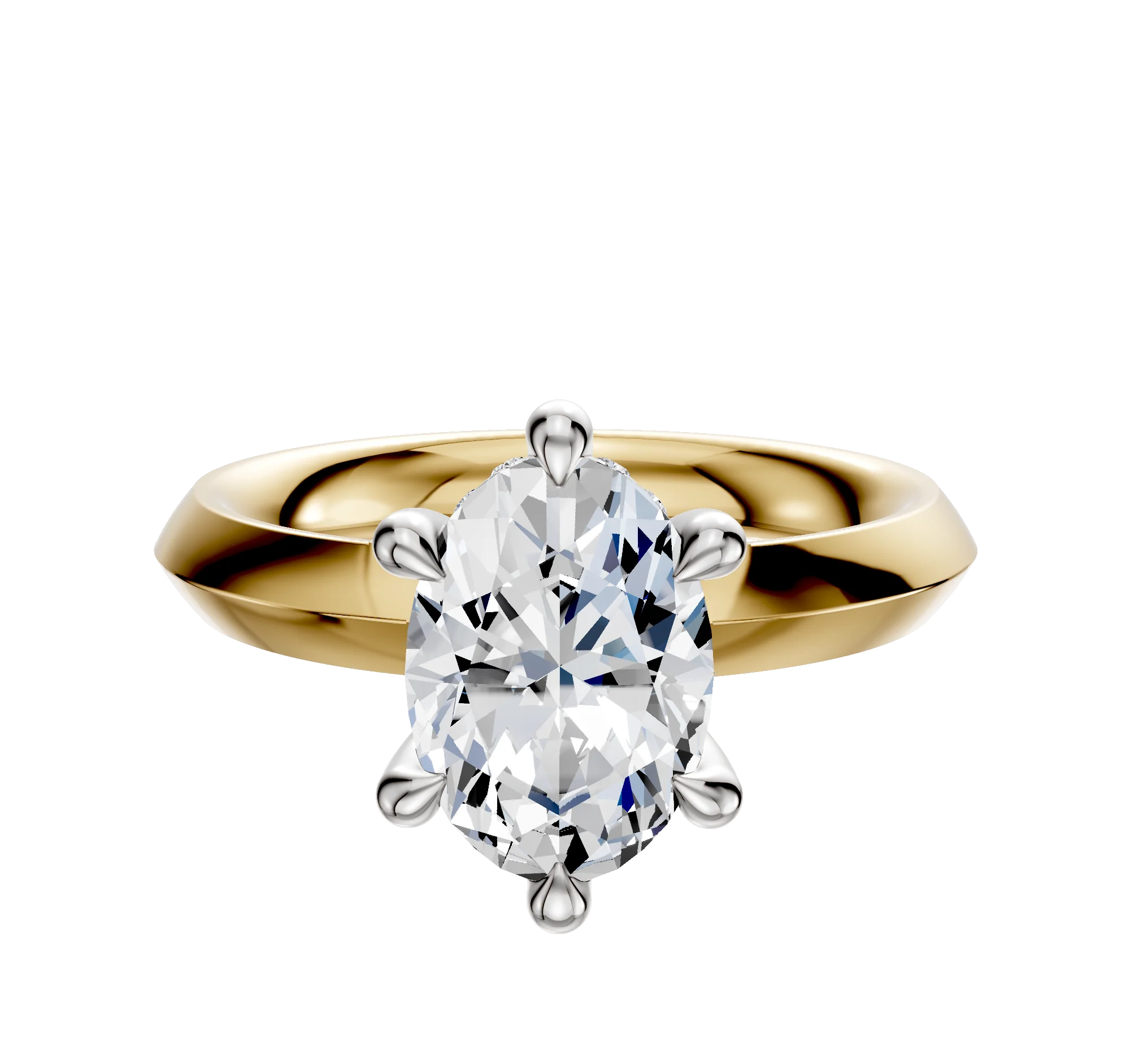 18K Two Tone 6 Prong Hidden Halo Classic Knife Edge 3.0mm Engagement Ring