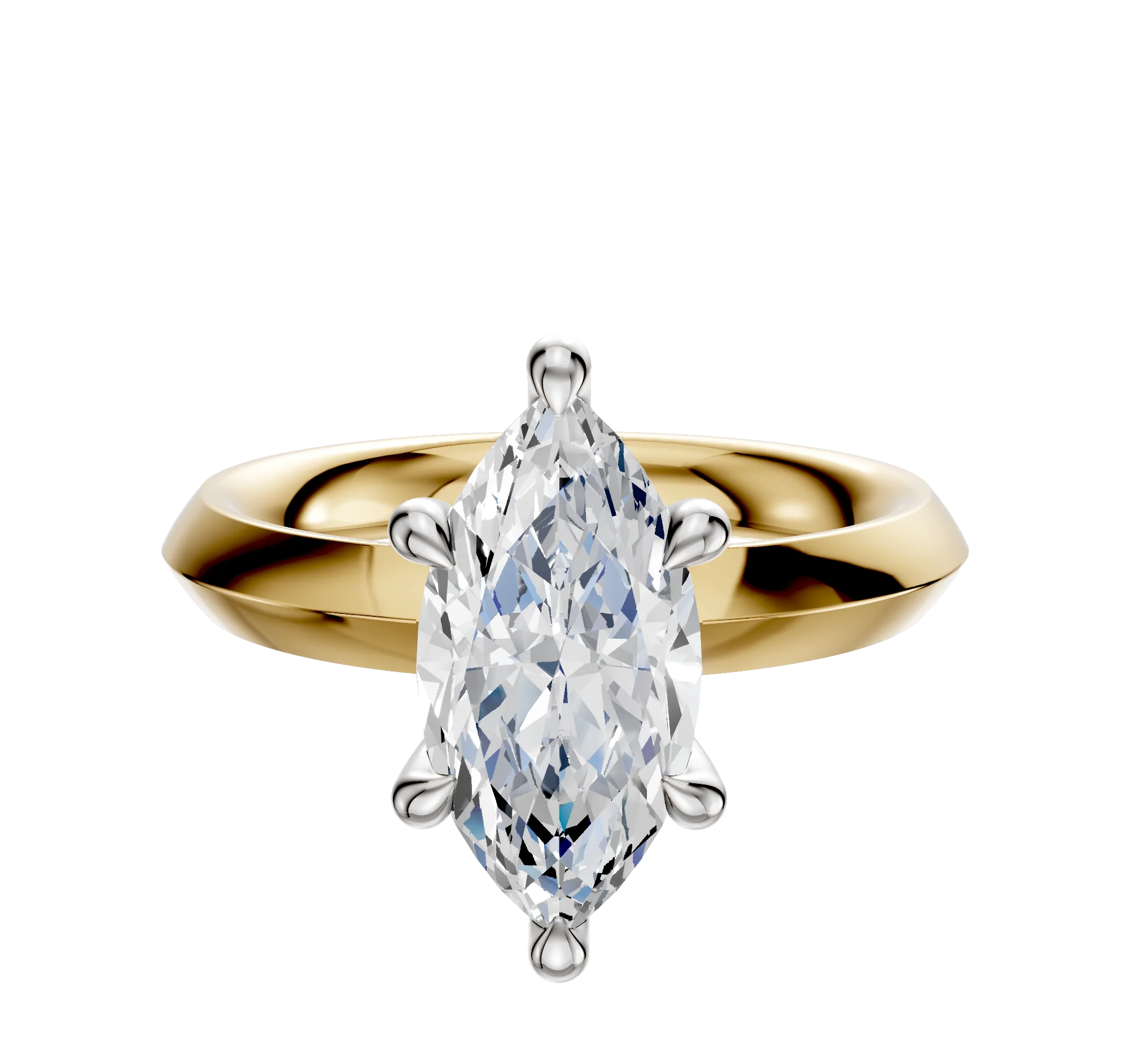 18K Two Tone 6 Prong Hidden Halo Classic Knife Edge 3.0mm Engagement Ring