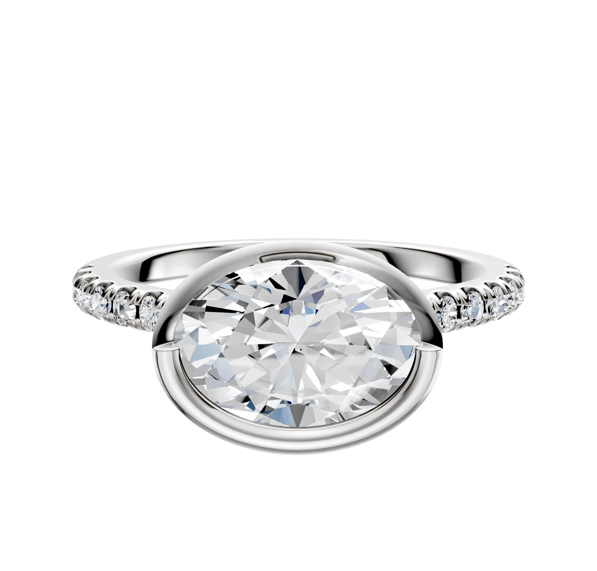 18K Two Tone Bezel Full Bezel East/West Cathedral Dome 1-Row-Pave 2.5mm Engagement Ring