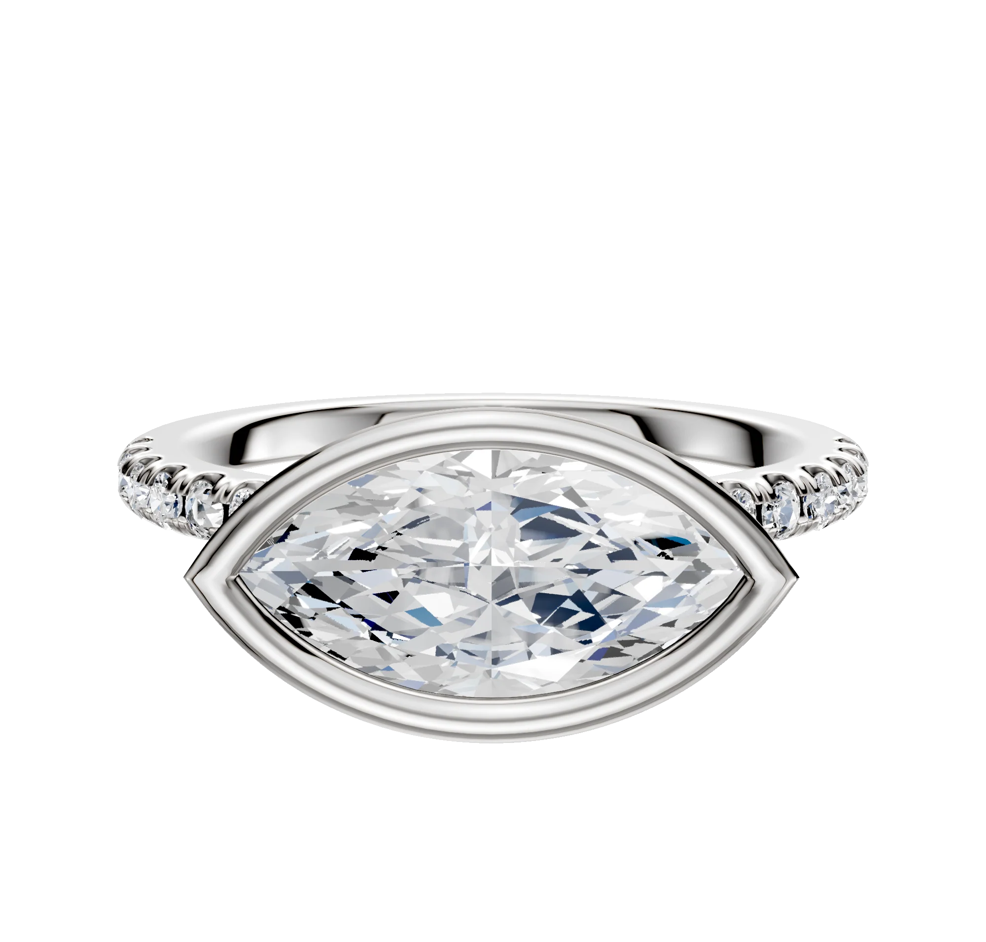 18K Two Tone Bezel Full Bezel East/West Cathedral Dome 1-Row-Pave 2.5mm Engagement Ring