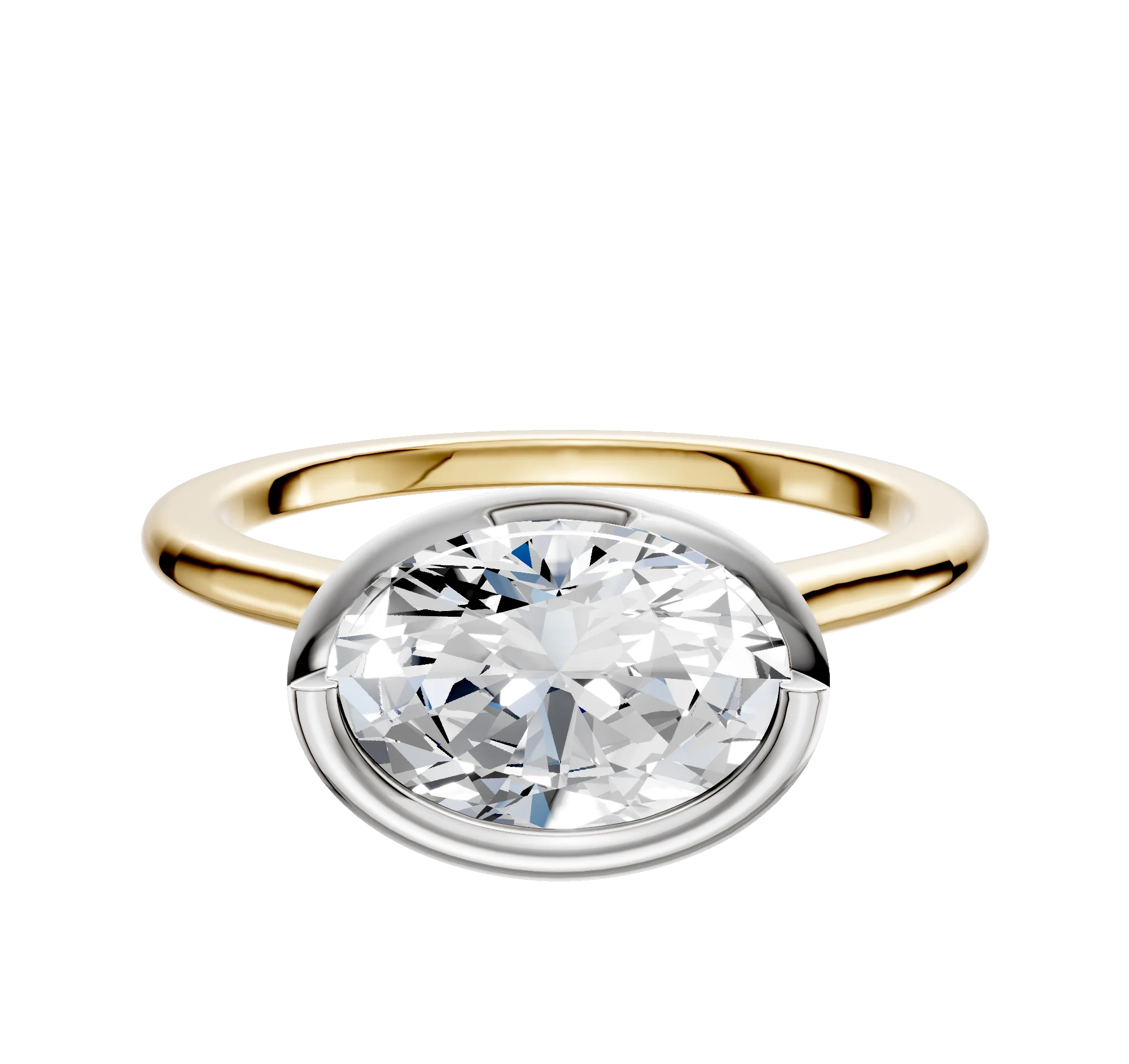 18K Two Tone Bezel Full Bezel East/West Cathedral Dome 1.5mm Engagement Ring