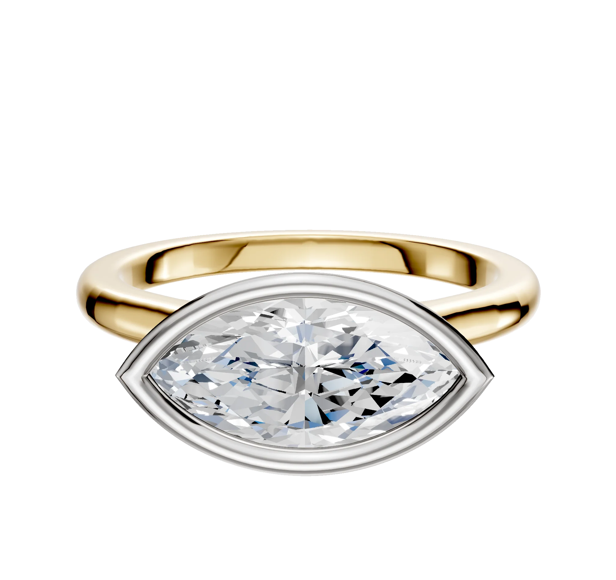 18K Two Tone Bezel Full Bezel East/West Cathedral Dome 2.0mm Engagement Ring