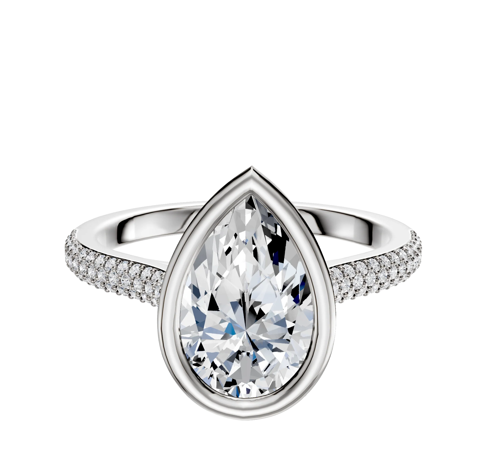 18K Two Tone Bezel Full Bezel East/West Cathedral Dome 3-Row-Pave 2.0mm Engagement Ring