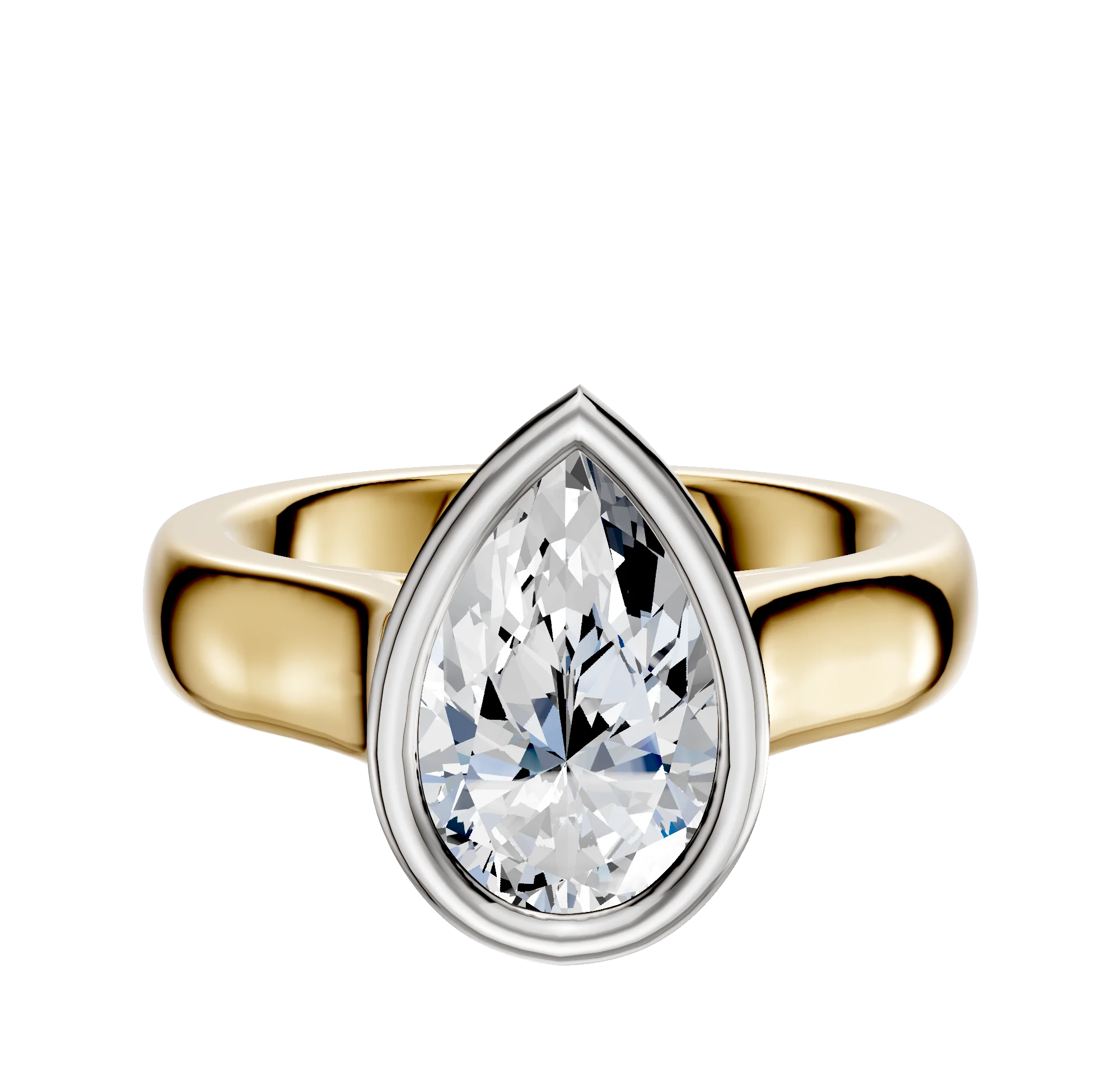 18K Two Tone Bezel Full Bezel East/West Cathedral Dome 4.0mm Engagement Ring