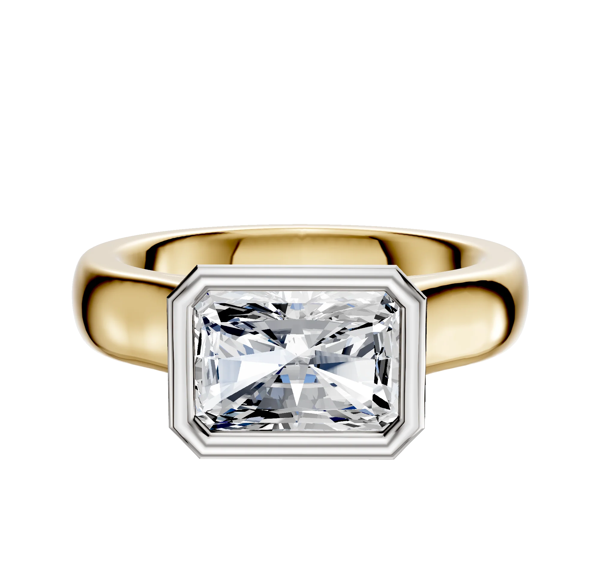 18K Two Tone Bezel Full Bezel East/West Cathedral Dome 4.0mm Engagement Ring