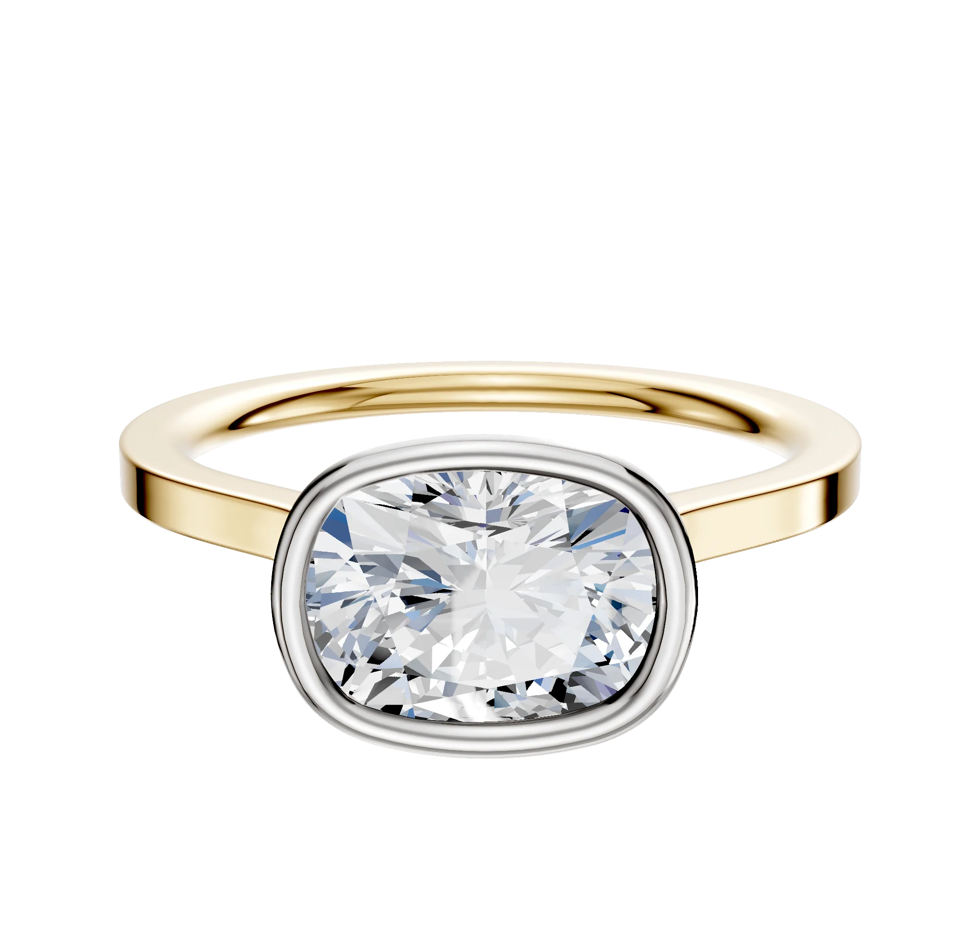 18K Two Tone Bezel Full Bezel East/West Cathedral Flat 1.5mm Engagement Ring