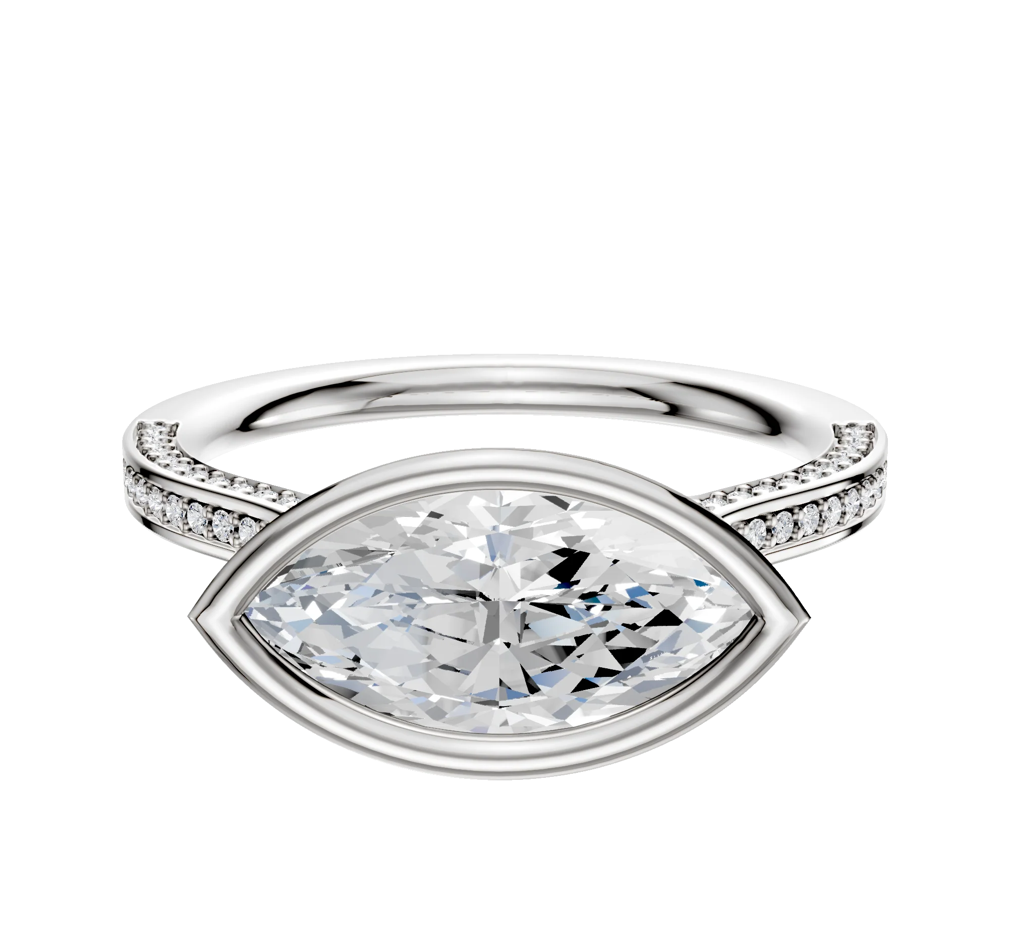 18K Two Tone Bezel Full Bezel East/West Cathedral Flat 3-Row-Pave 2.0mm Engagement Ring