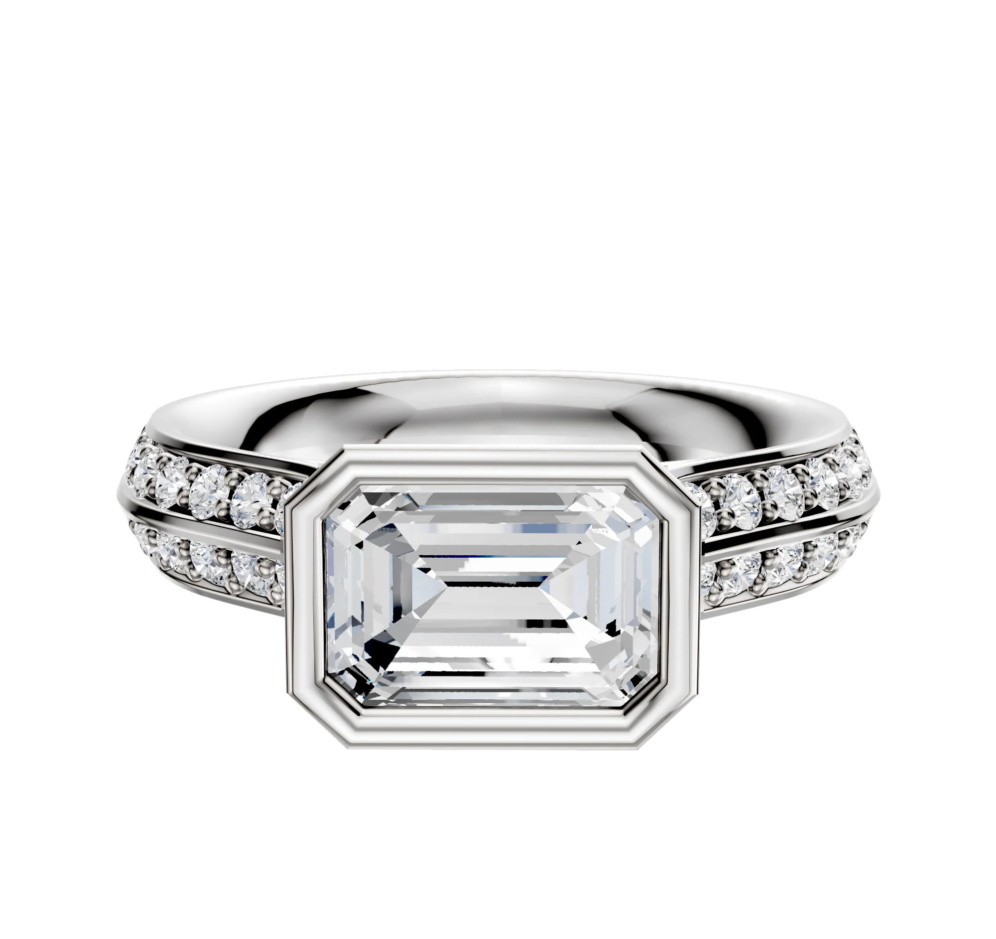 18K Two Tone Bezel Full Bezel East/West Cathedral Knife Edge 1-Row-Pave 2.5mm Engagement Ring